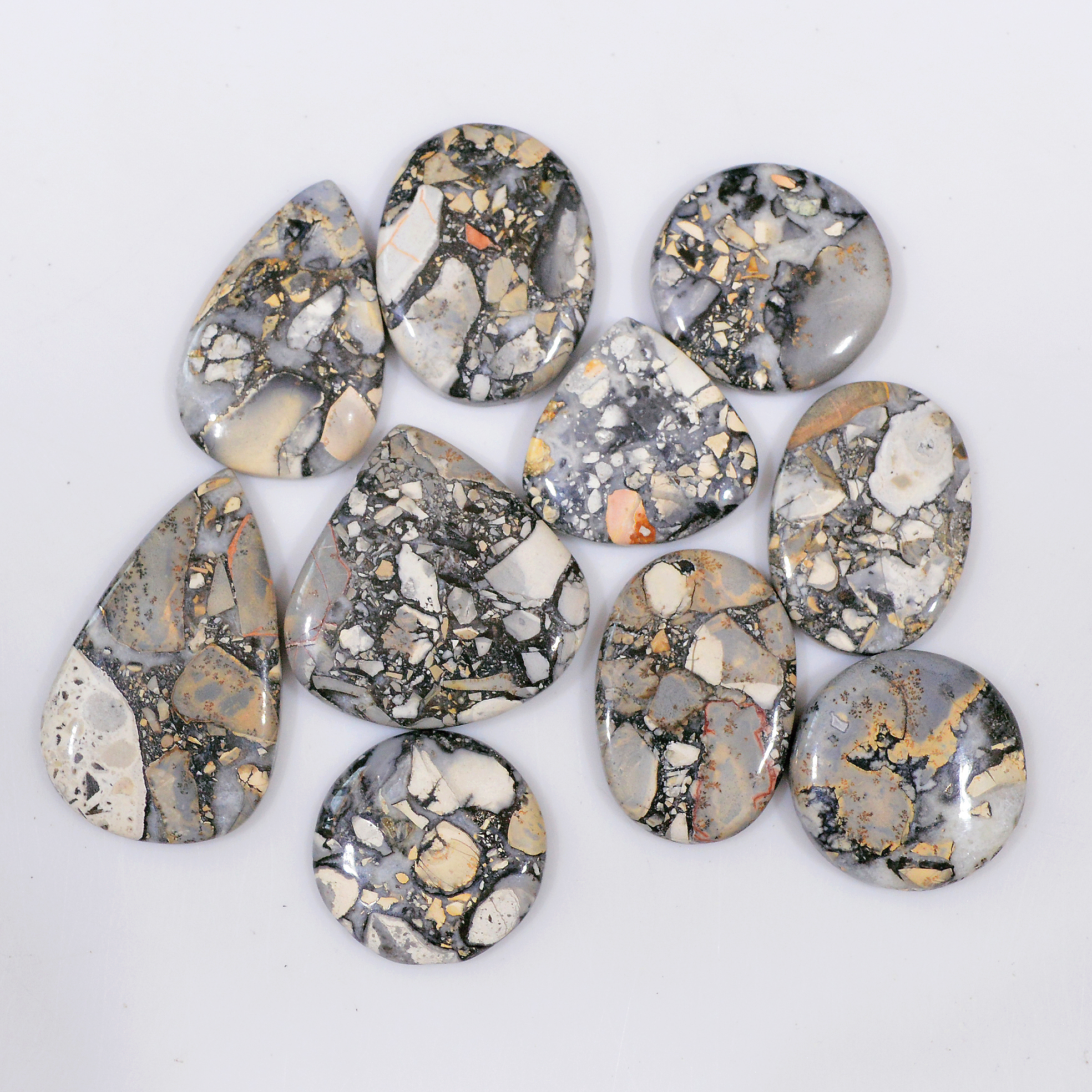 10 Pcs 248 Cts Natural Maligano Jasper Cabochon Handmade Healing and Reiki Gemstone 35x20 20x20mm 18425