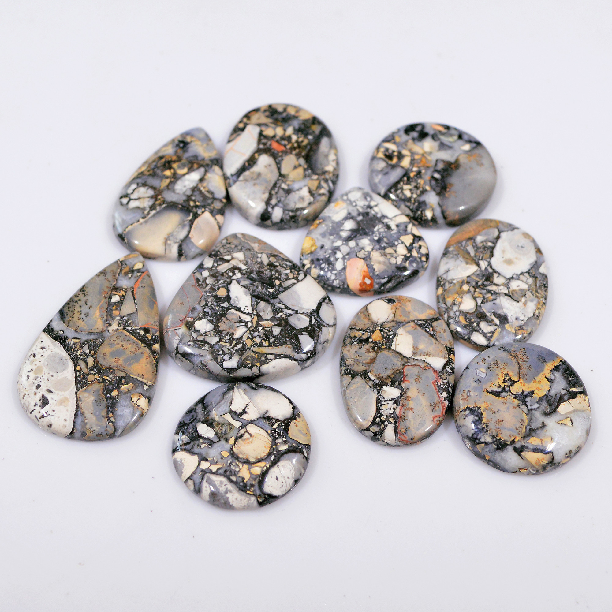 10 Pcs 248 Cts Natural Maligano Jasper Cabochon Handmade Healing and Reiki Gemstone 35x20 20x20mm 18425