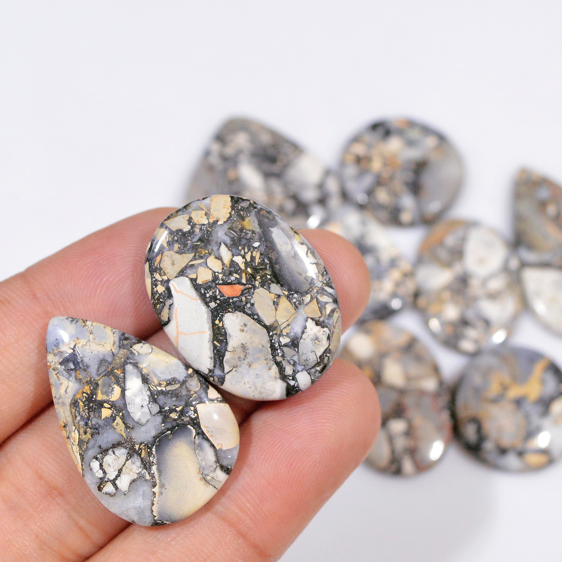 10 Pcs 248 Cts Natural Maligano Jasper Cabochon Handmade Healing and Reiki Gemstone 35x20 20x20mm 18425
