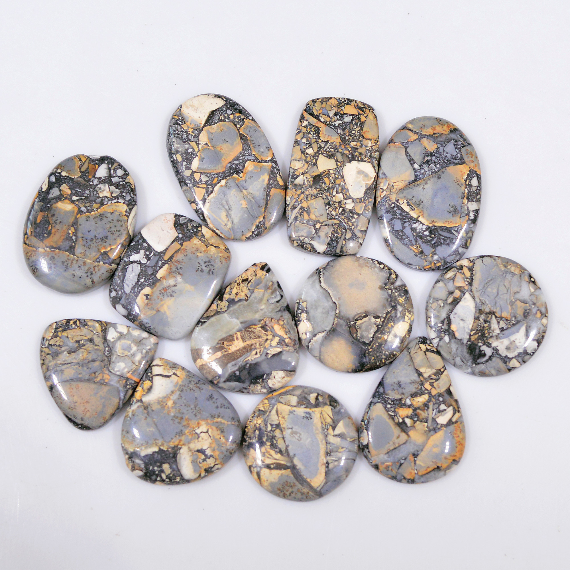 12 Pcs 304 Cts Natural Maligano Jasper Cabochon Handmade Healing and Reiki Gemstone 30x15 20x20mm 18426