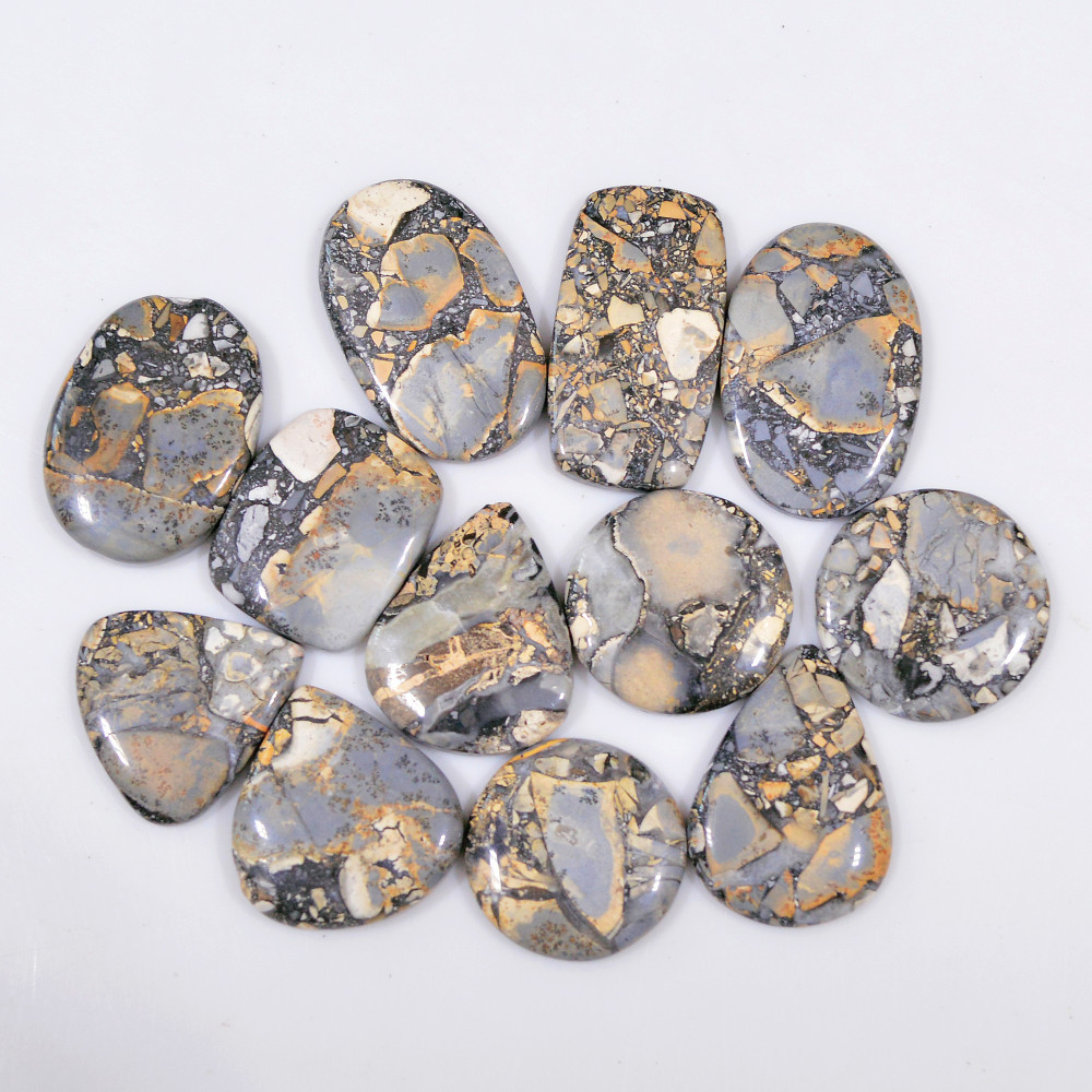Image of 12 Pcs 304 Cts Natural Maligano Jasper Cabochon Handmade Healing and Reiki Gemstone 30x15 20x20mm #18426