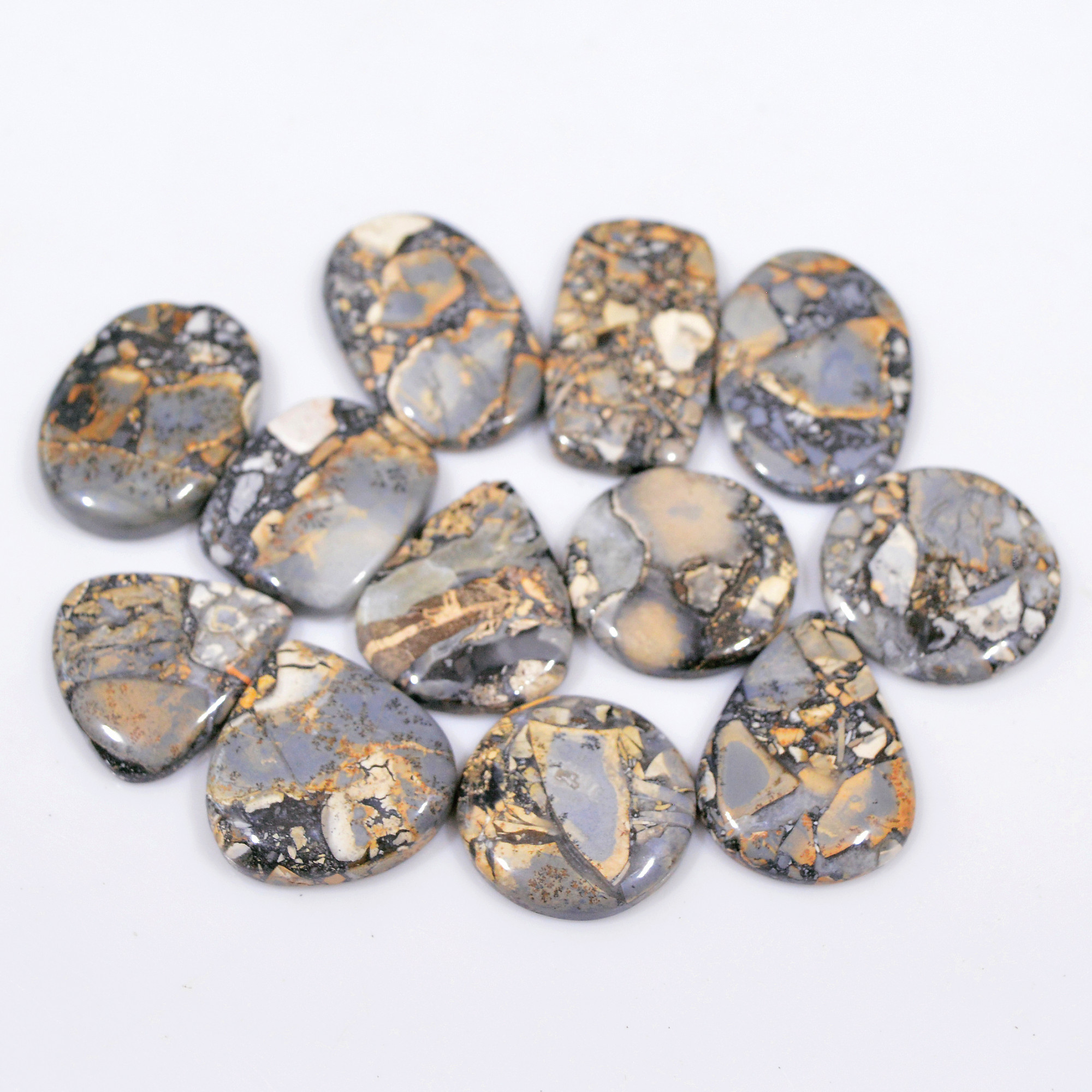 12 Pcs 304 Cts Natural Maligano Jasper Cabochon Handmade Healing and Reiki Gemstone 30x15 20x20mm 18426