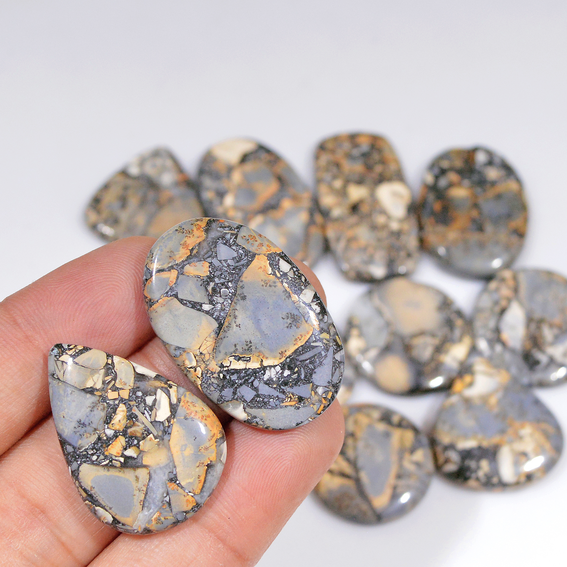 12 Pcs 304 Cts Natural Maligano Jasper Cabochon Handmade Healing and Reiki Gemstone 30x15 20x20mm 18426