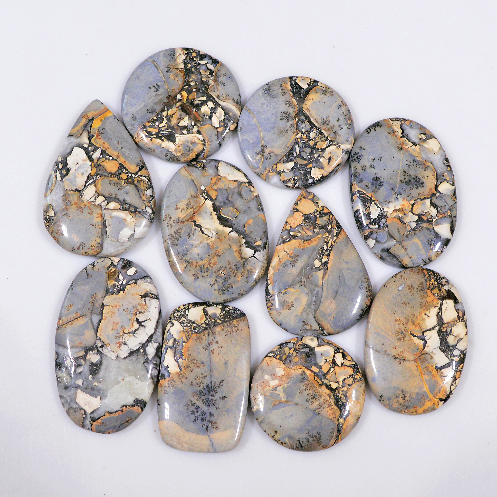 10 Pcs 304 Cts Natural Maligano Jasper Cabochon Handmade Healing and Reiki Gemstone 35x20 21x21mm 18428