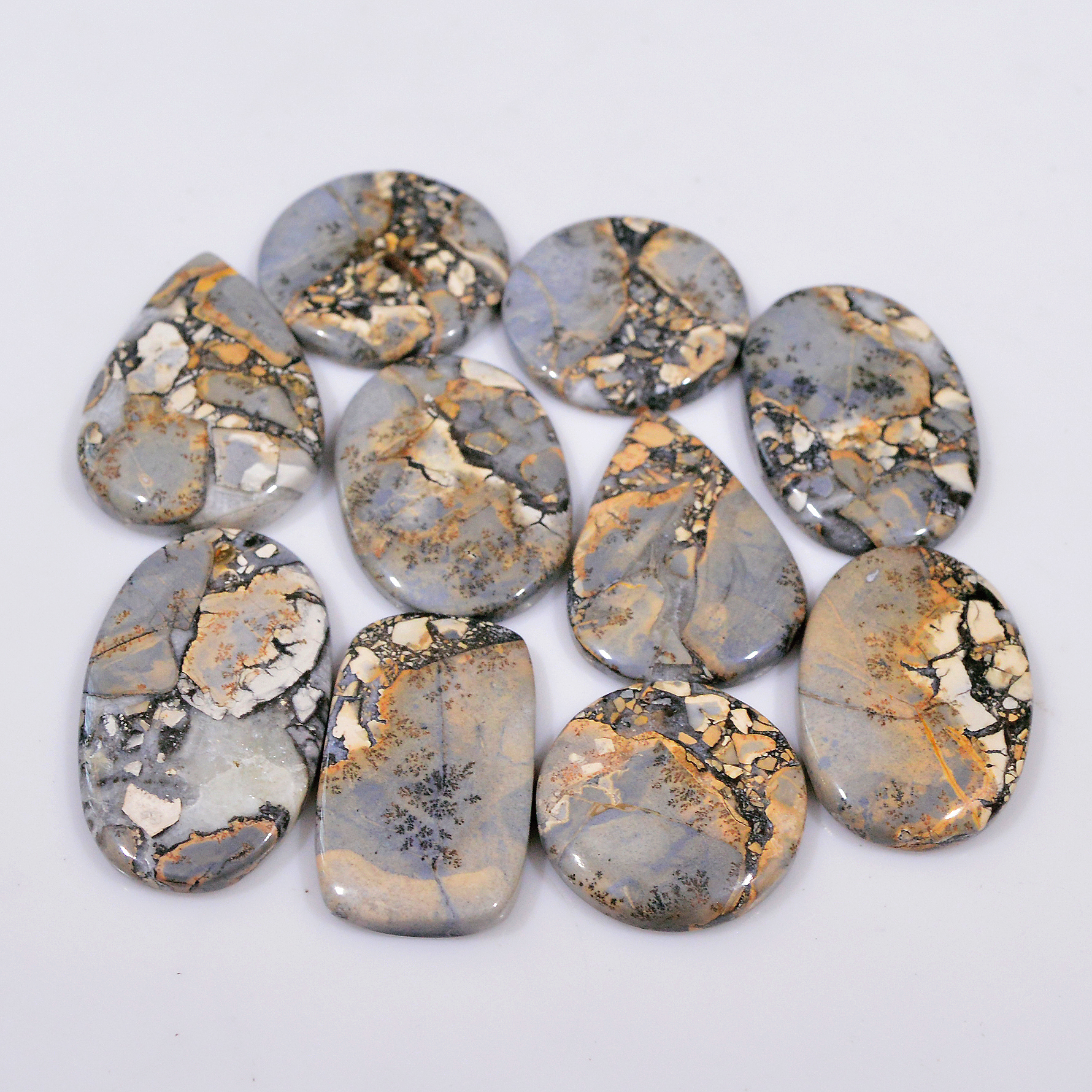 10 Pcs 304 Cts Natural Maligano Jasper Cabochon Handmade Healing and Reiki Gemstone 35x20 21x21mm 18428