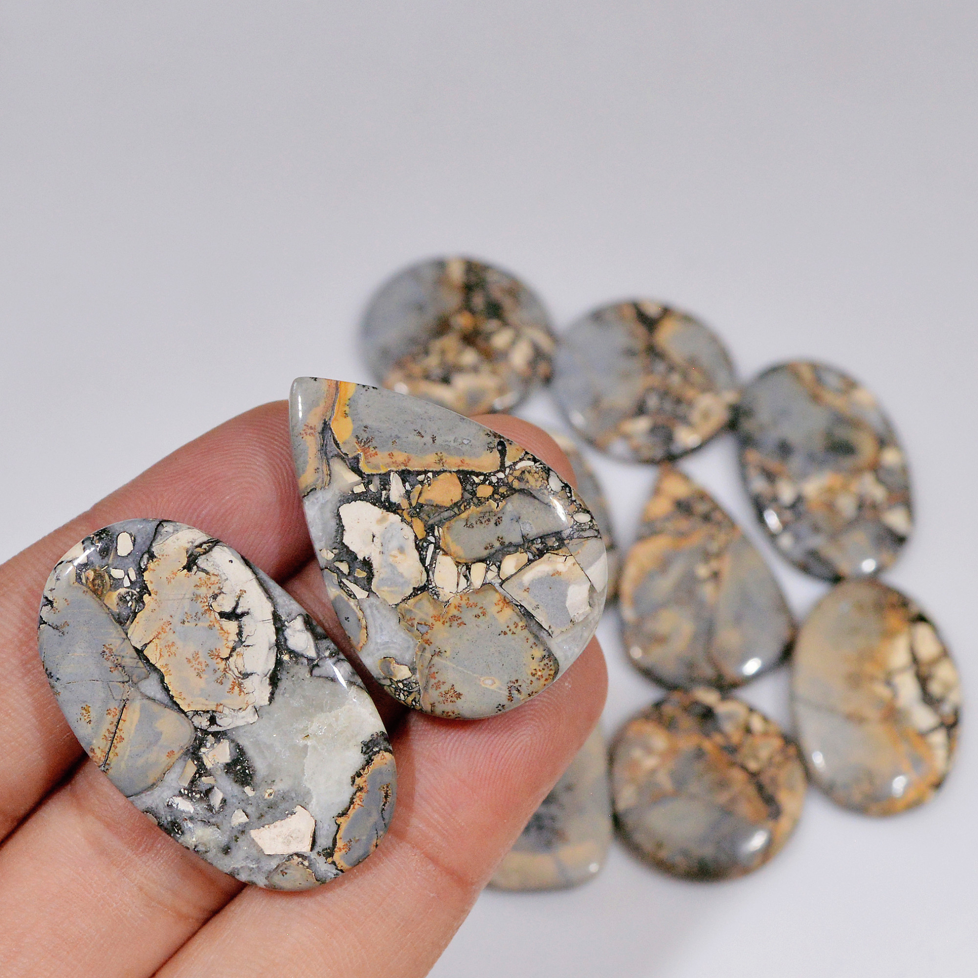 10 Pcs 304 Cts Natural Maligano Jasper Cabochon Handmade Healing and Reiki Gemstone 35x20 21x21mm 18428