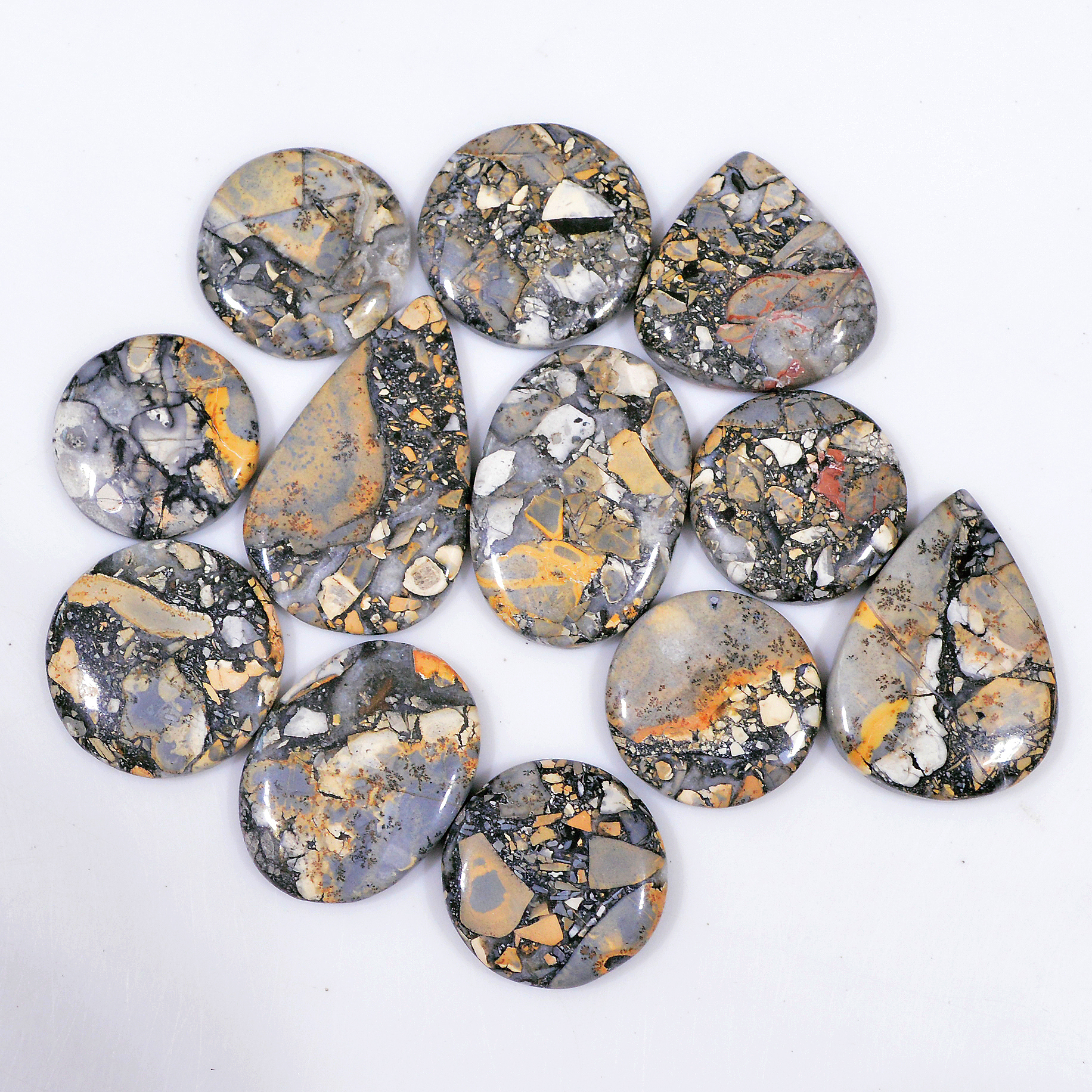 12 Pcs 271 Cts Natural Maligano Jasper Cabochon Handmade Healing and Reiki Gemstone 34x20 19x19mm 18429