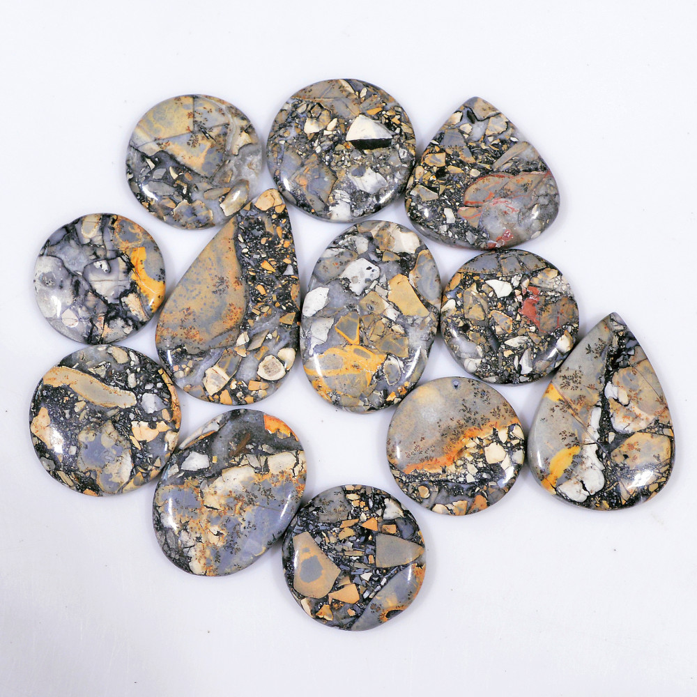 Image of 12 Pcs 271 Cts Natural Maligano Jasper Cabochon Handmade Healing and Reiki Gemstone 34x20 19x19mm #18429