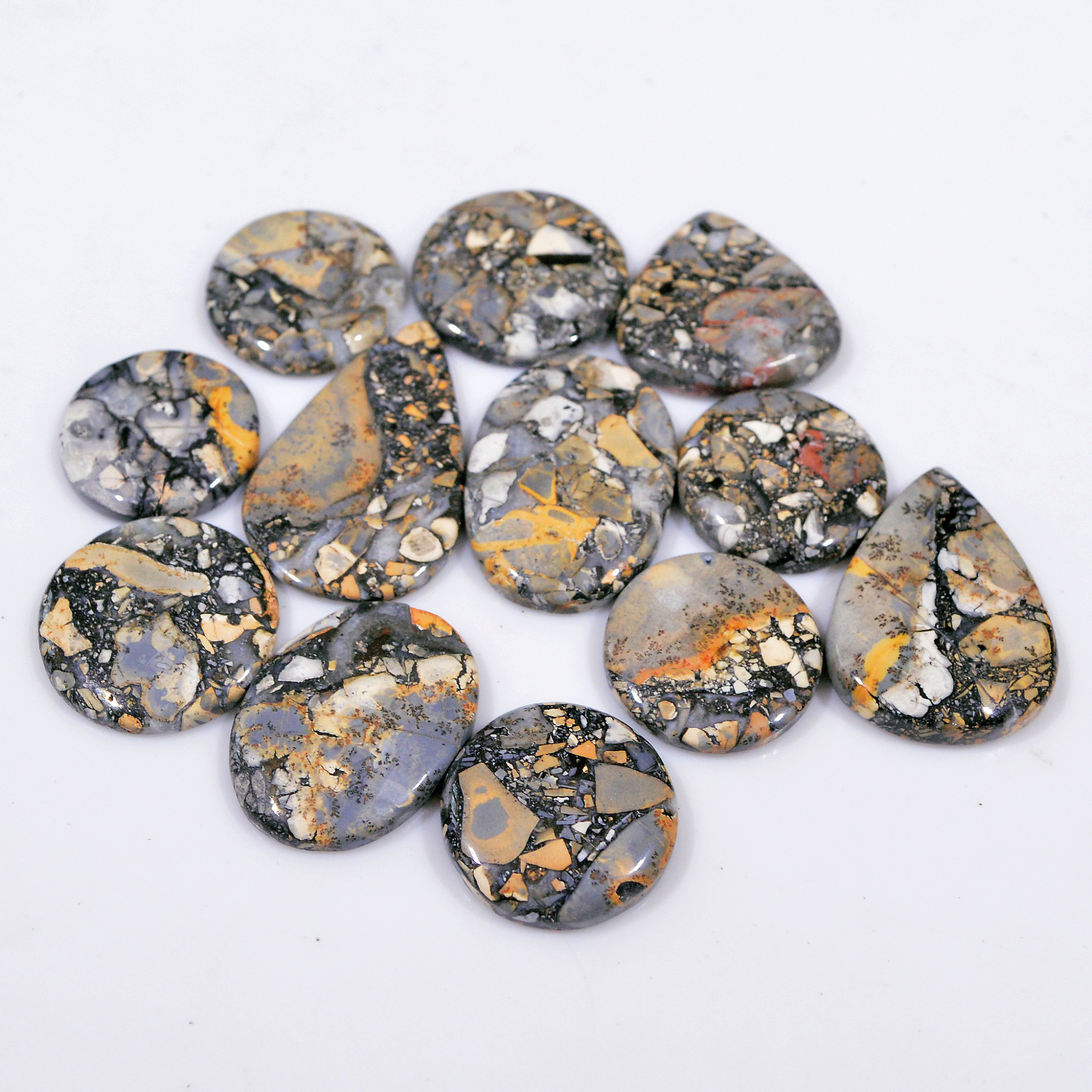 12 Pcs 271 Cts Natural Maligano Jasper Cabochon Handmade Healing and Reiki Gemstone 34x20 19x19mm 18429