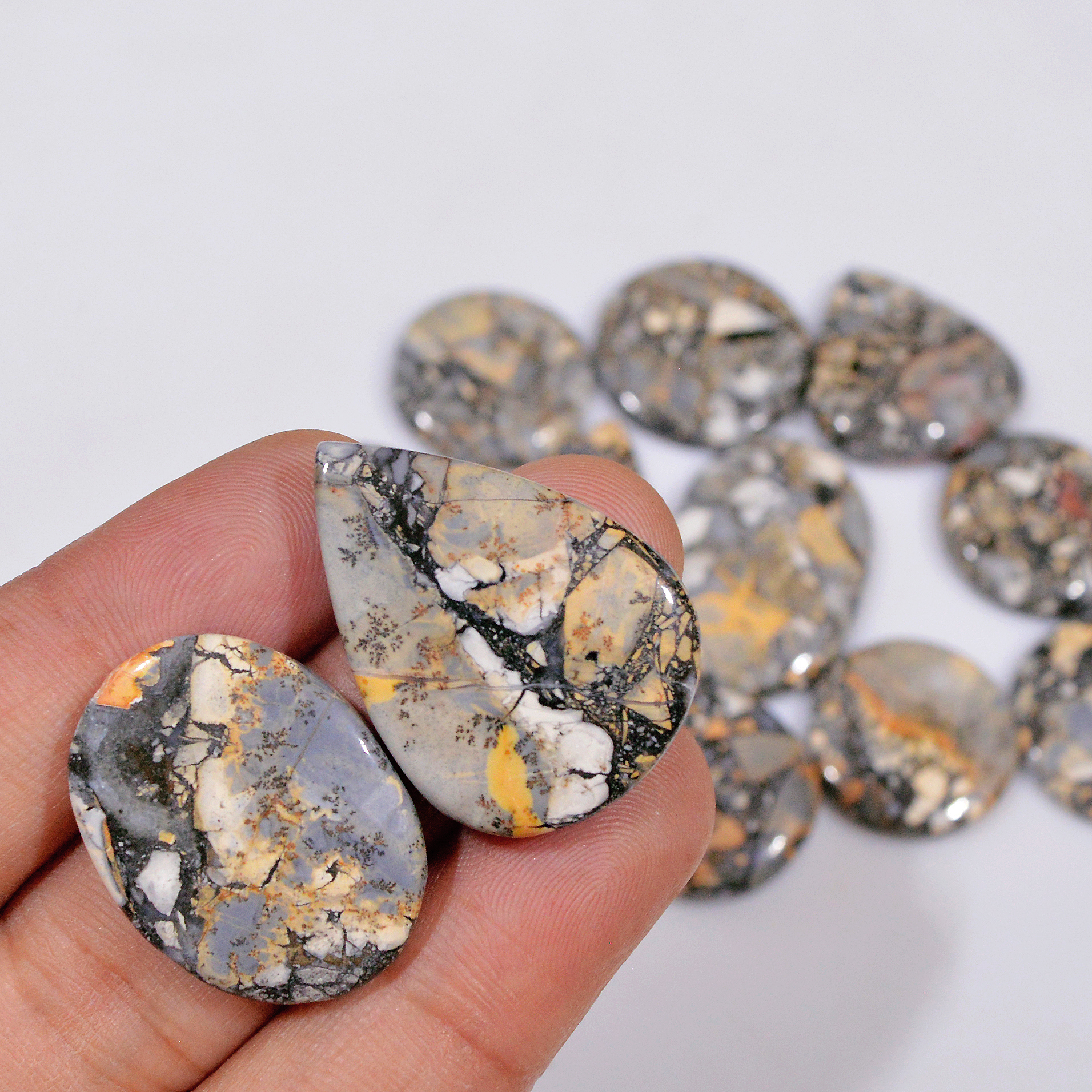 12 Pcs 271 Cts Natural Maligano Jasper Cabochon Handmade Healing and Reiki Gemstone 34x20 19x19mm 18429