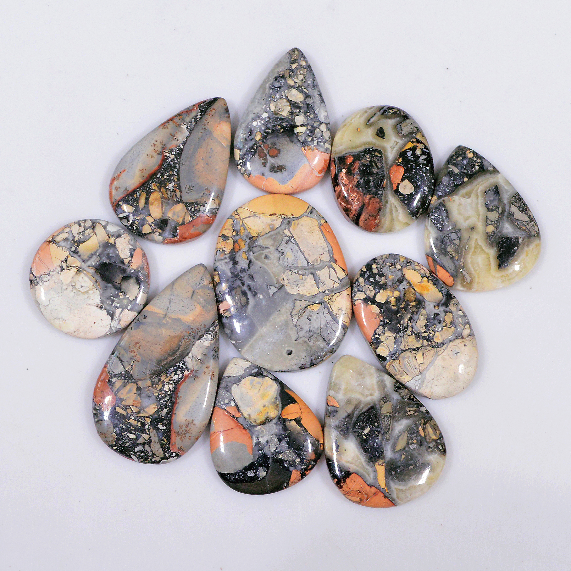 10 Pcs 193 Cts Natural Maligano Jasper Cabochon Handmade Healing and Reiki Gemstone 32x18 18x18mm 18430