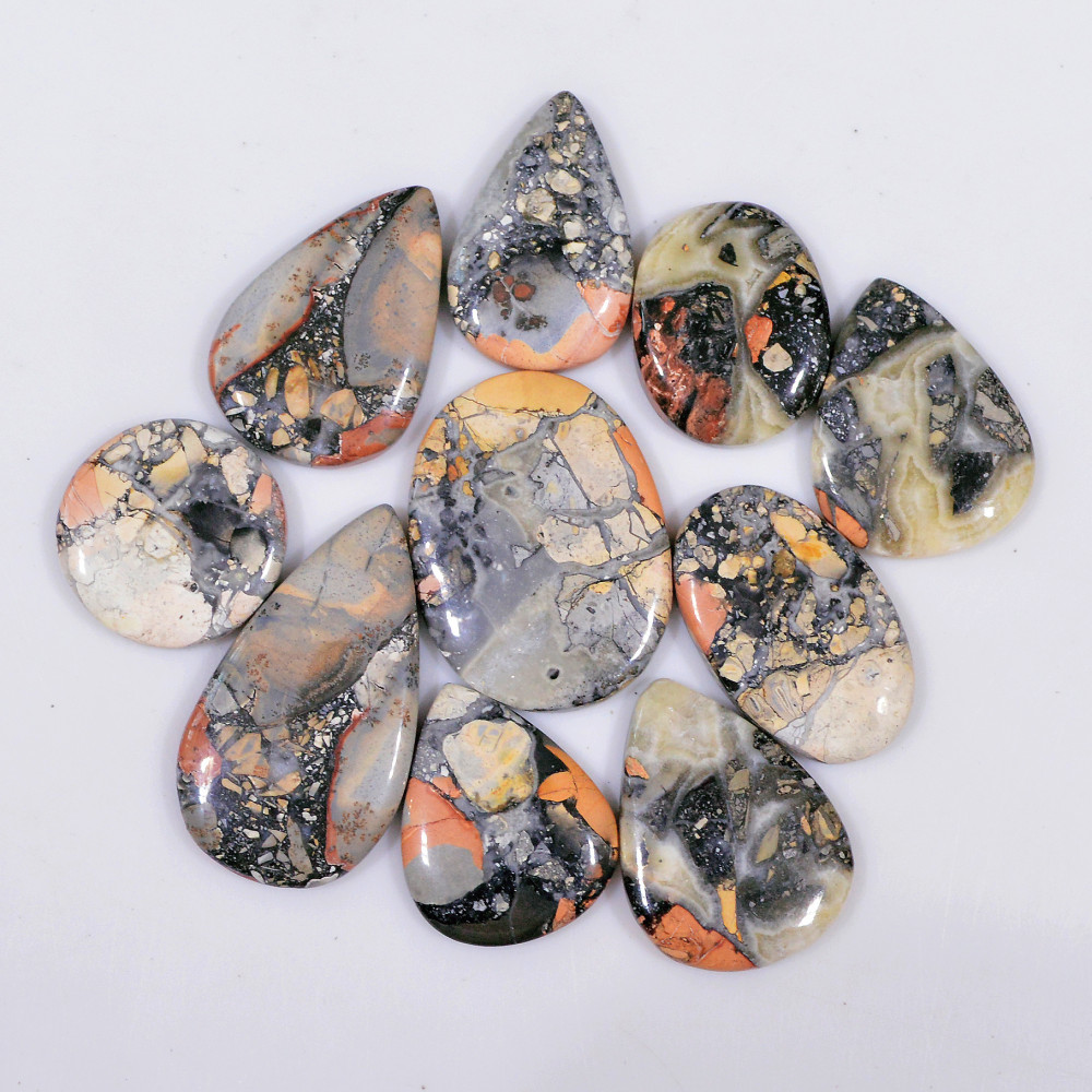 Image of 10 Pcs 193 Cts Natural Maligano Jasper Cabochon Handmade Healing and Reiki Gemstone 32x18 18x18mm #18430