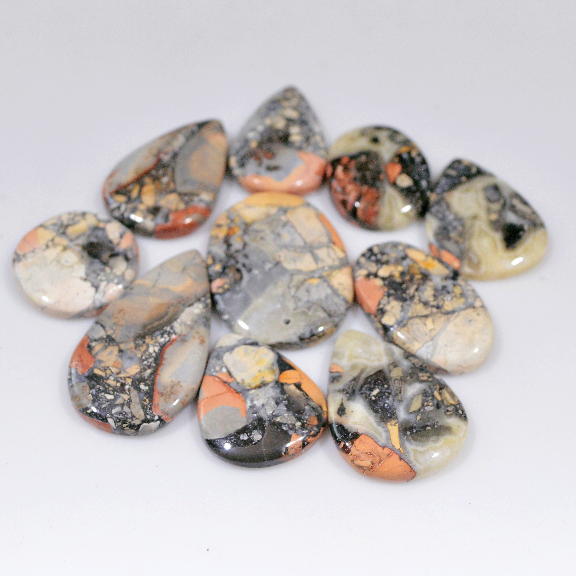 10 Pcs 193 Cts Natural Maligano Jasper Cabochon Handmade Healing and Reiki Gemstone 32x18 18x18mm 18430