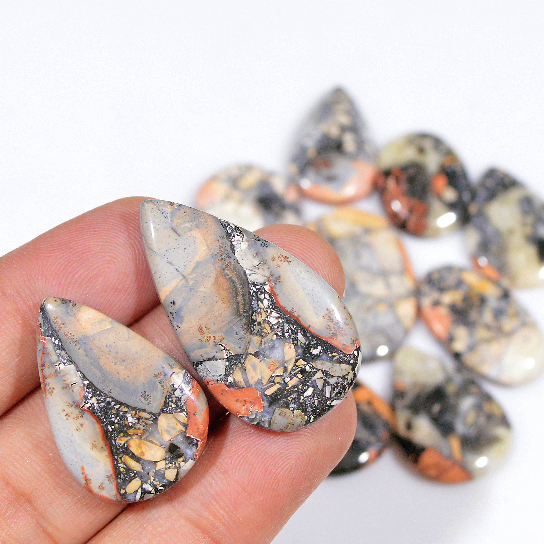 10 Pcs 193 Cts Natural Maligano Jasper Cabochon Handmade Healing and Reiki Gemstone 32x18 18x18mm 18430