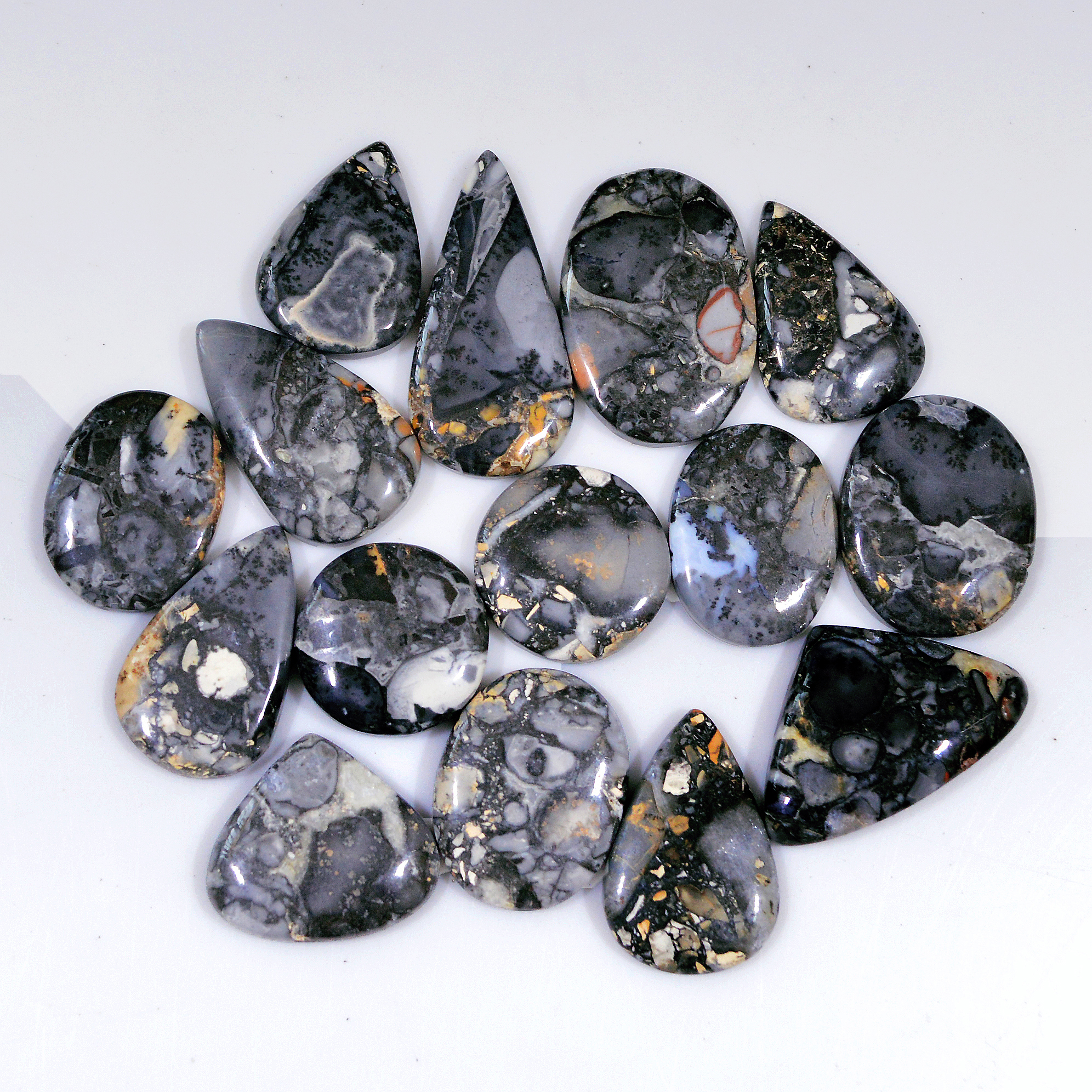 15 Pcs 290 Cts Natural Maligano Jasper Cabochon Handmade Healing and Reiki Gemstone 32x15 16x16mm 18431