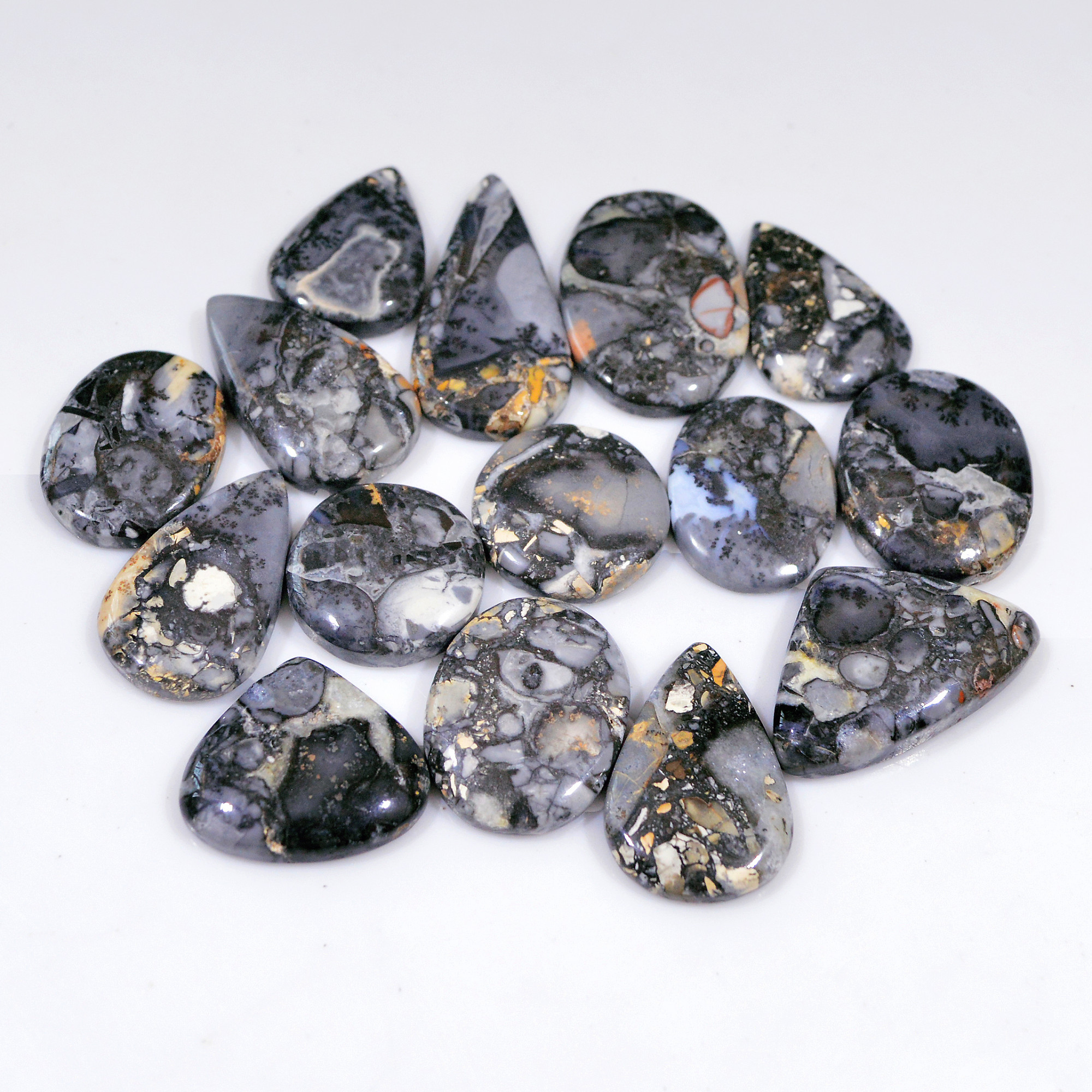 15 Pcs 290 Cts Natural Maligano Jasper Cabochon Handmade Healing and Reiki Gemstone 32x15 16x16mm 18431
