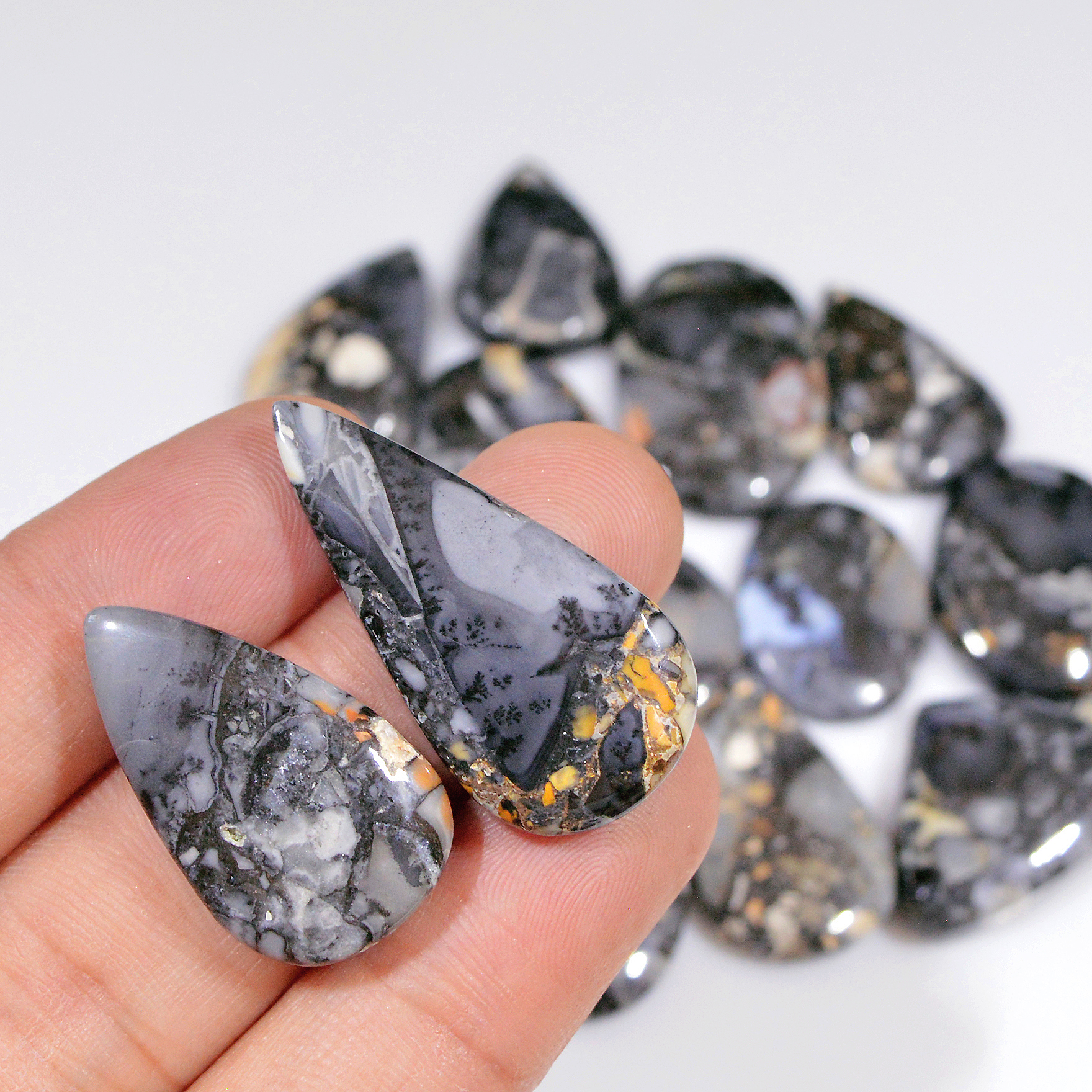 15 Pcs 290 Cts Natural Maligano Jasper Cabochon Handmade Healing and Reiki Gemstone 32x15 16x16mm 18431