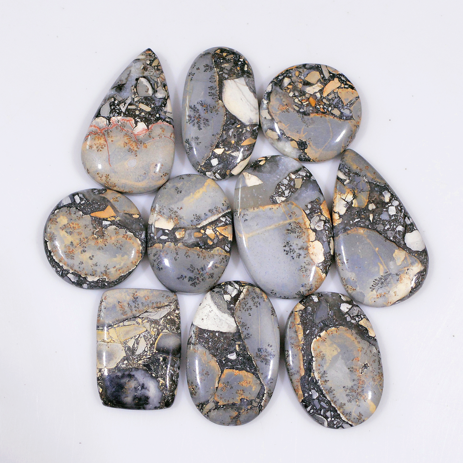 10 Pcs 218 Cts Natural Maligano Jasper Cabochon Handmade Healing and Reiki Gemstone 30x15 18x18mm 18433