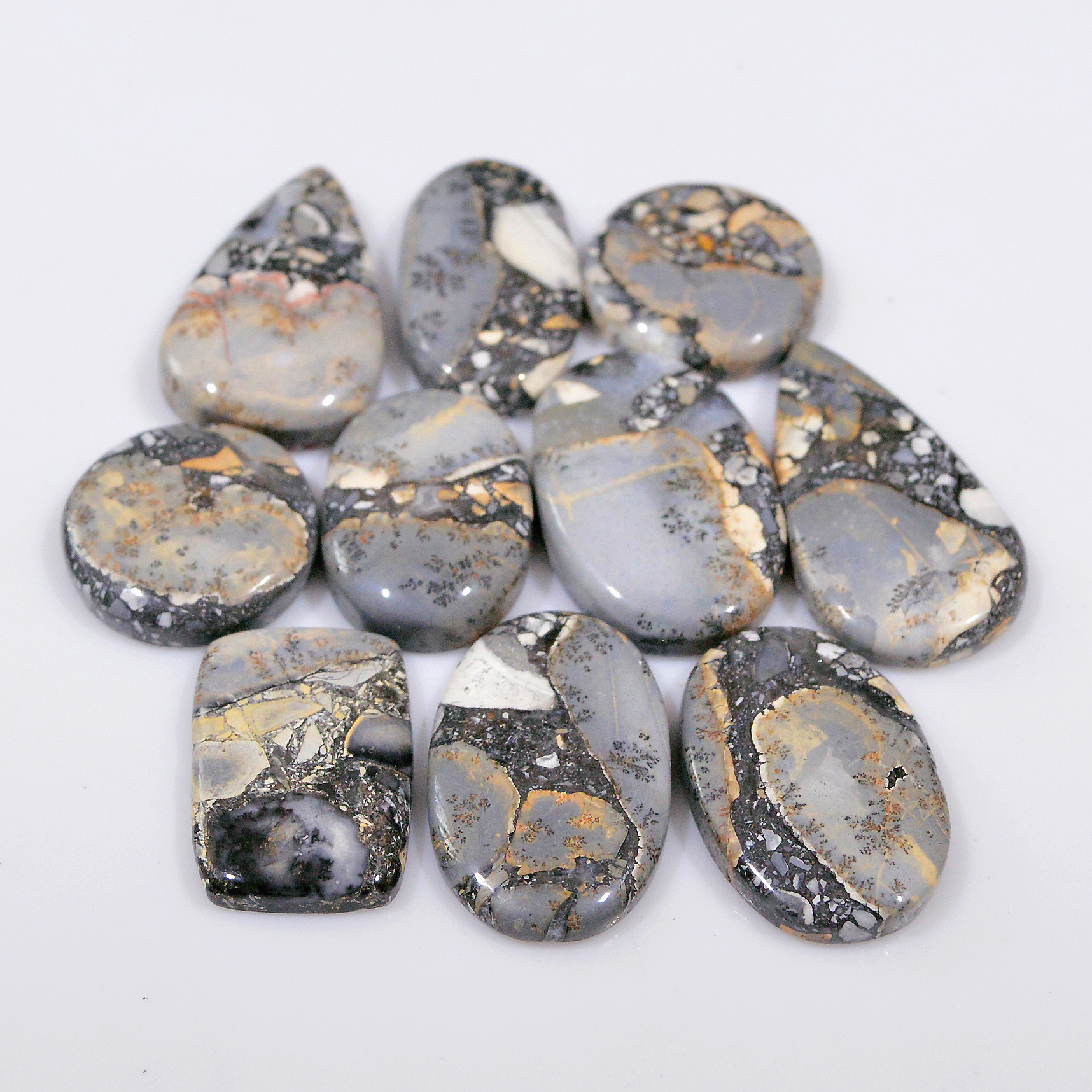10 Pcs 218 Cts Natural Maligano Jasper Cabochon Handmade Healing and Reiki Gemstone 30x15 18x18mm 18433