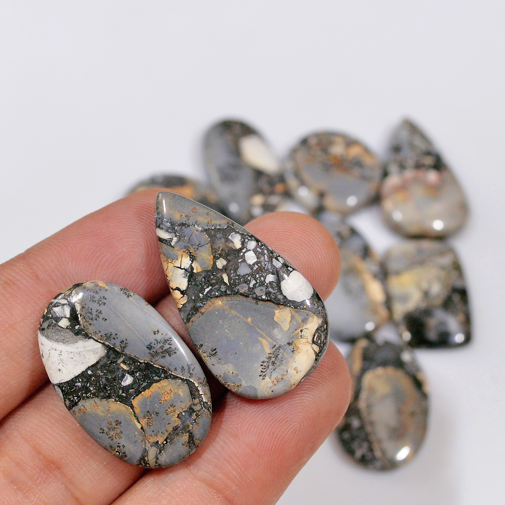 10 Pcs 218 Cts Natural Maligano Jasper Cabochon Handmade Healing and Reiki Gemstone 30x15 18x18mm 18433