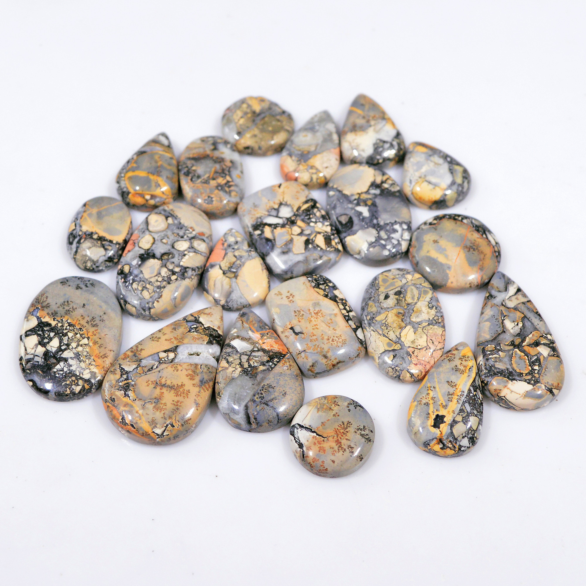20 Pcs 279 Cts Natural Maligano Jasper Cabochon Handmade Healing and Reiki Gemstone 29x16 14x14mm 18434