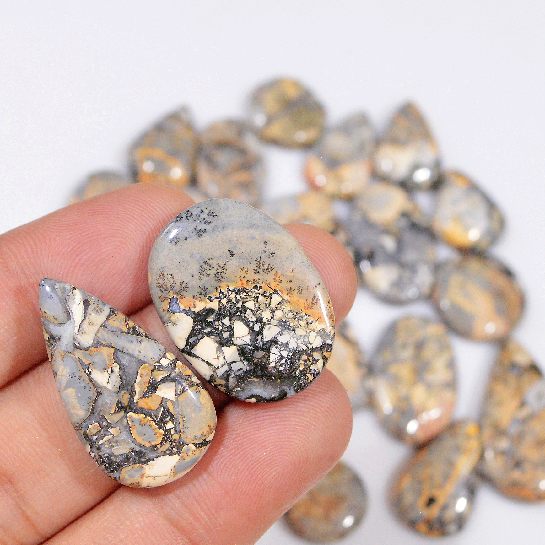 20 Pcs 279 Cts Natural Maligano Jasper Cabochon Handmade Healing and Reiki Gemstone 29x16 14x14mm 18434