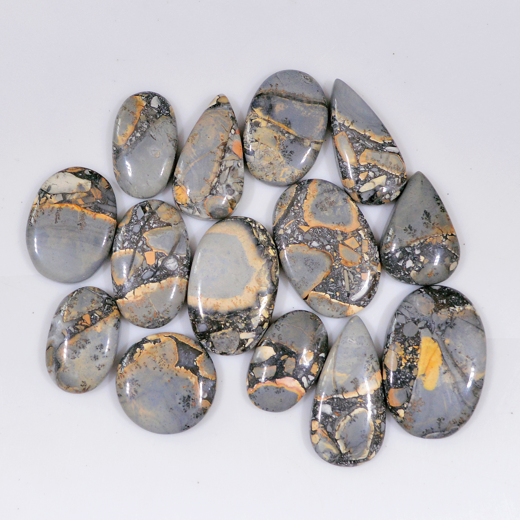 14 Pcs 253 Cts Natural Maligano Jasper Cabochon Handmade Healing and Reiki Gemstone 29x18 20x11mm 18435