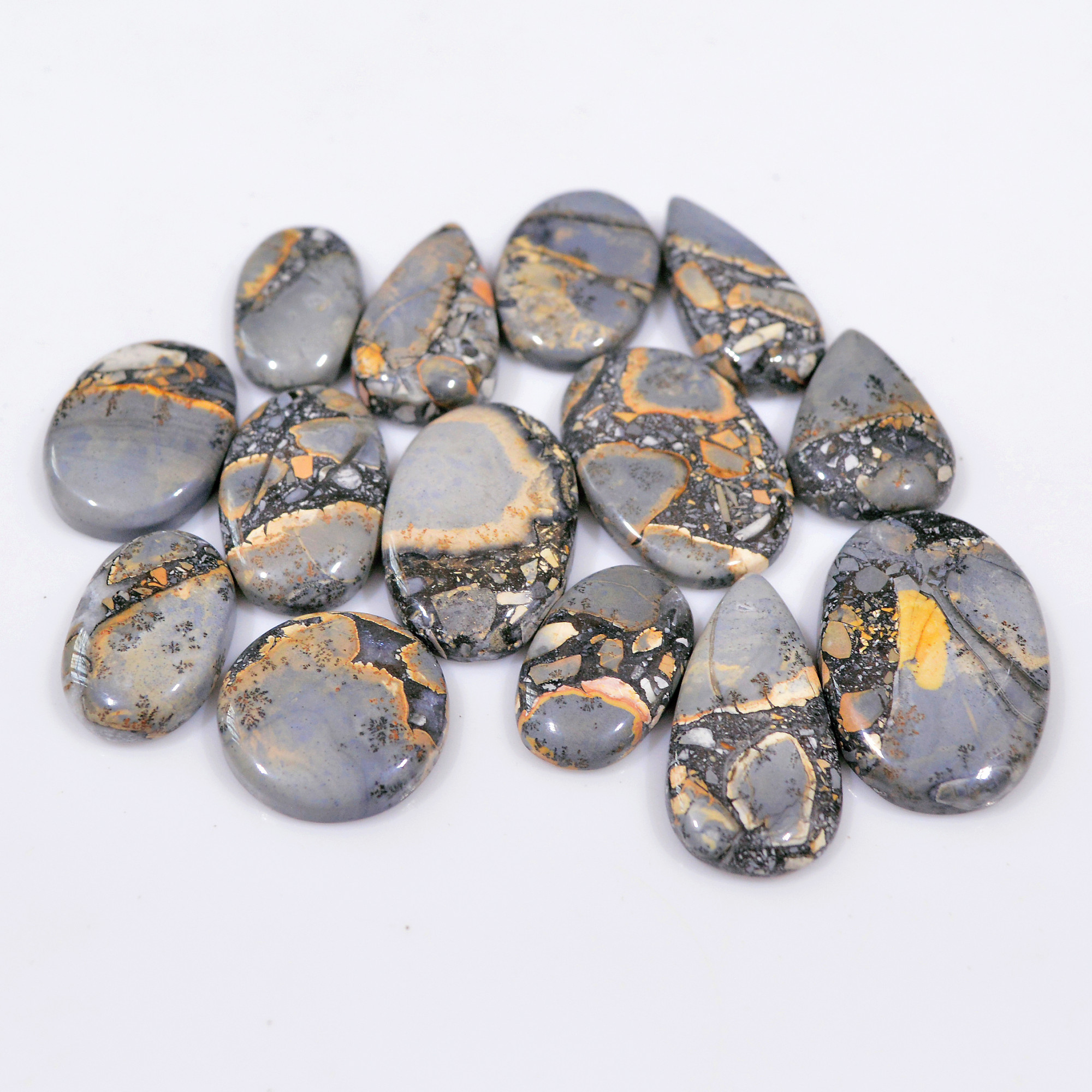 14 Pcs 253 Cts Natural Maligano Jasper Cabochon Handmade Healing and Reiki Gemstone 29x18 20x11mm 18435