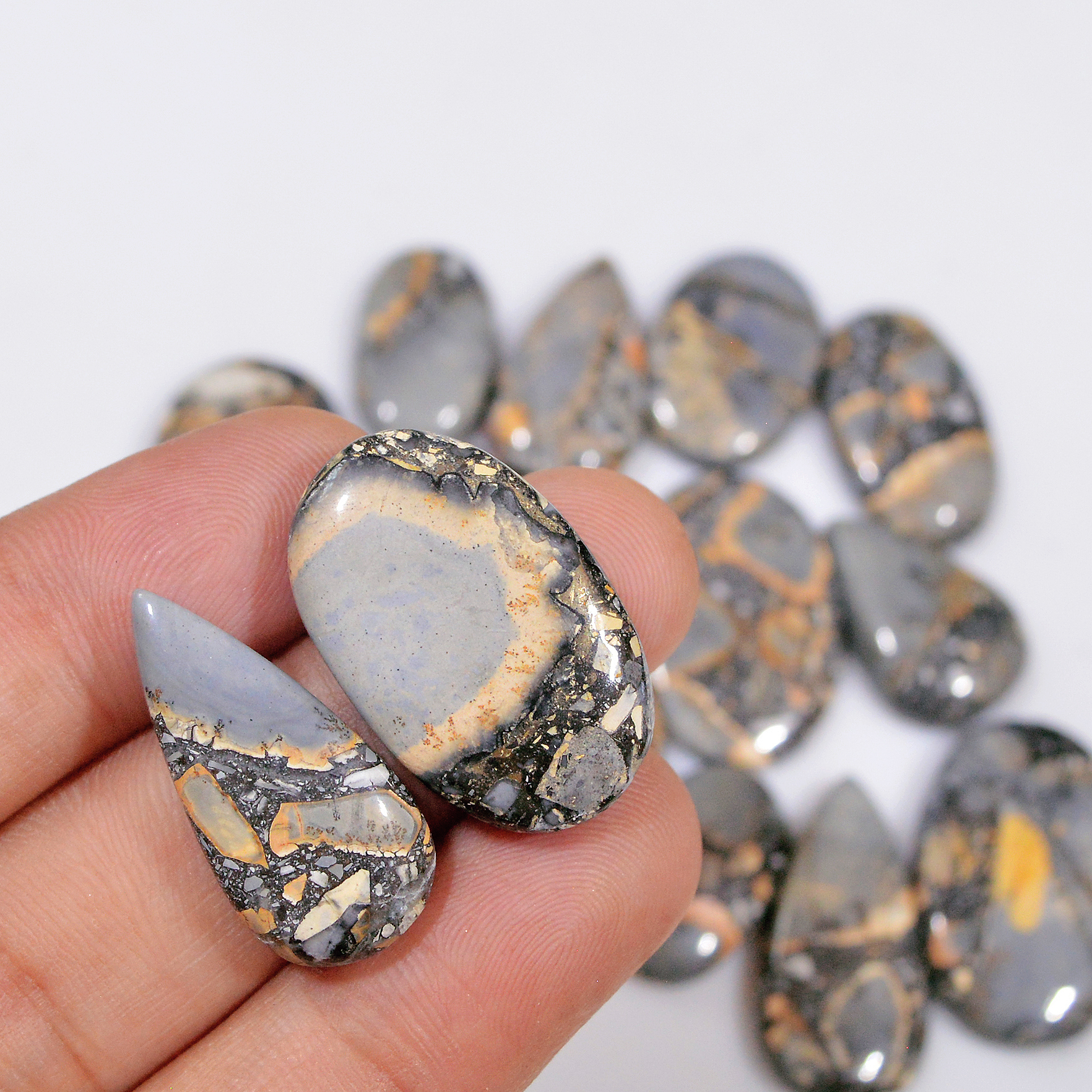 14 Pcs 253 Cts Natural Maligano Jasper Cabochon Handmade Healing and Reiki Gemstone 29x18 20x11mm 18435