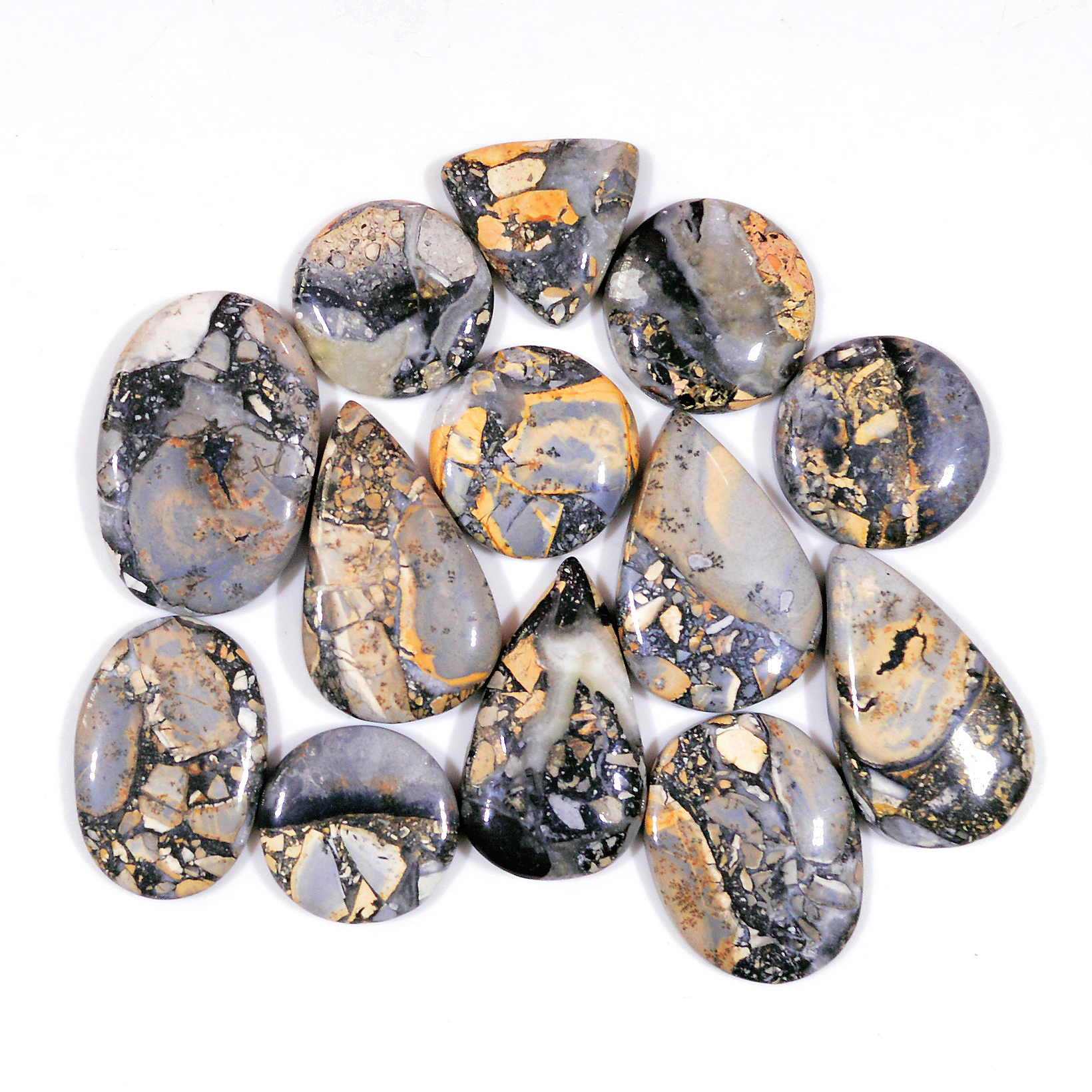 14 Pcs 244 Cts Natural Maligano Jasper Cabochon Handmade Healing and Reiki Gemstone 26x16 15x15mm 18438