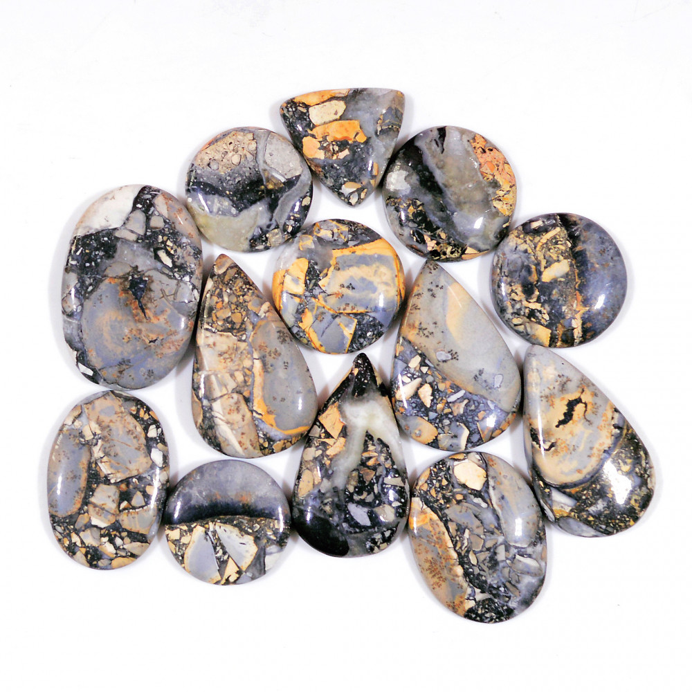 Image of 14 Pcs 244 Cts Natural Maligano Jasper Cabochon Handmade Healing and Reiki Gemstone 26x16 15x15mm #18438