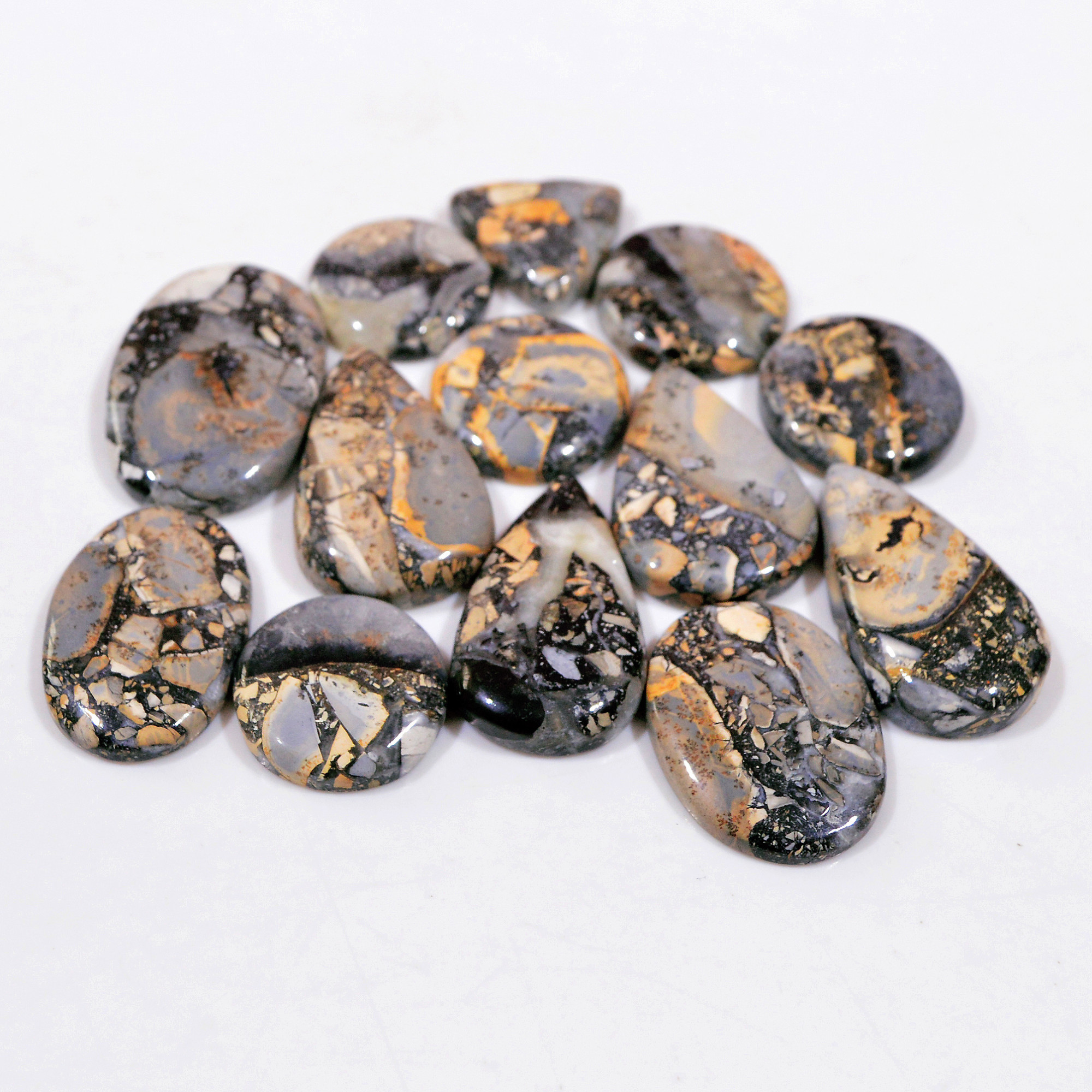 14 Pcs 244 Cts Natural Maligano Jasper Cabochon Handmade Healing and Reiki Gemstone 26x16 15x15mm 18438