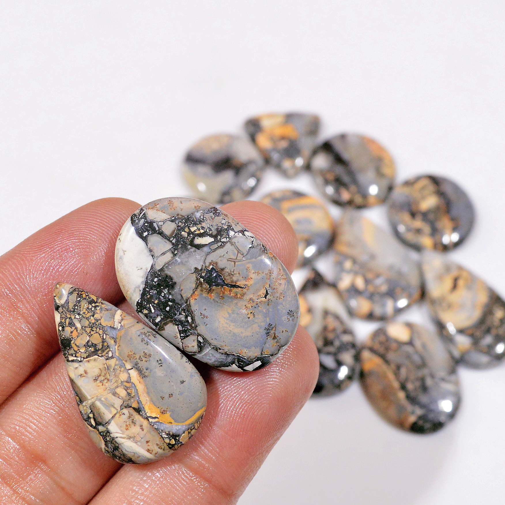 14 Pcs 244 Cts Natural Maligano Jasper Cabochon Handmade Healing and Reiki Gemstone 26x16 15x15mm 18438