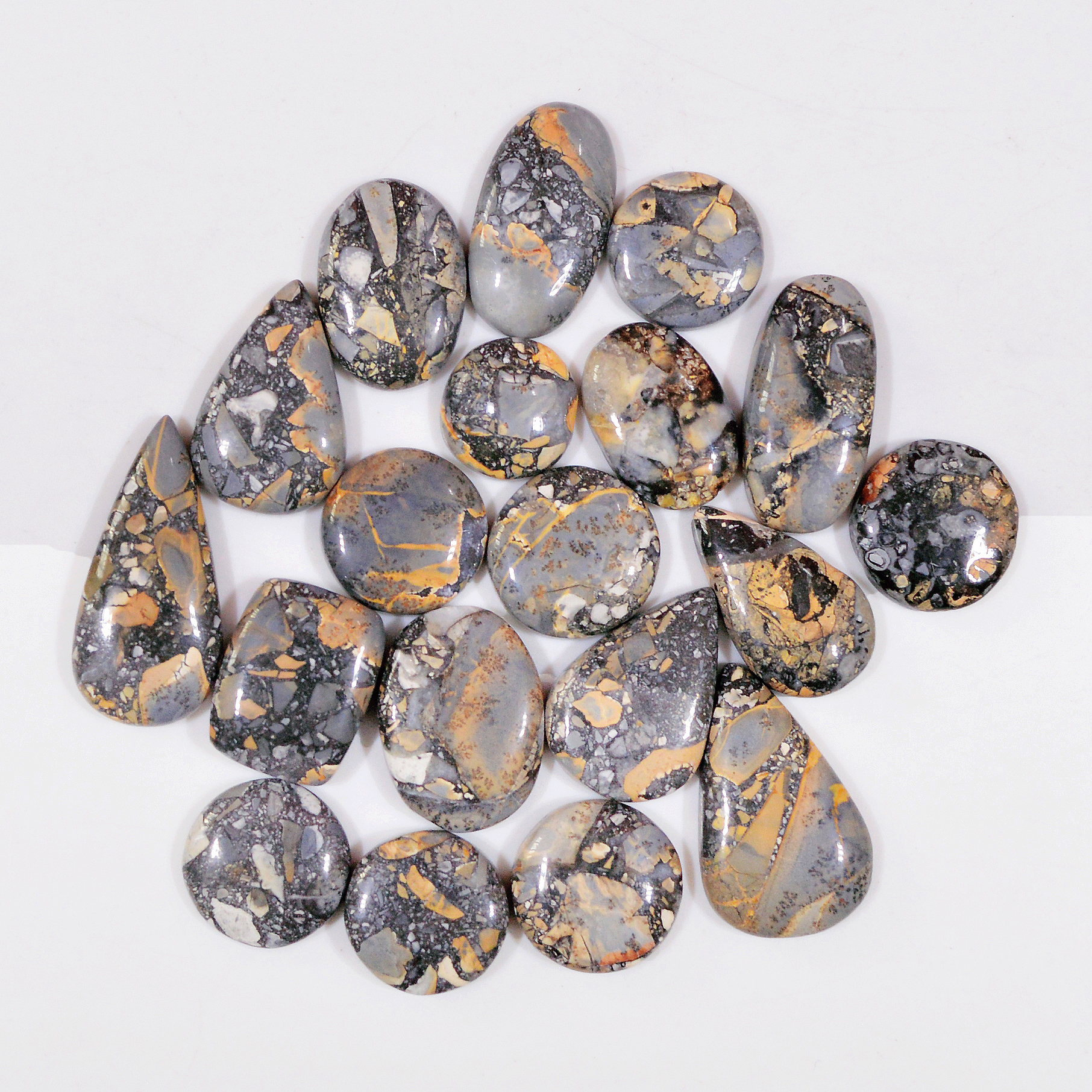 19 Pcs 211 Cts Natural Maligano Jasper Cabochon Handmade Healing and Reiki Gemstone 25x11 10x10mm 18439