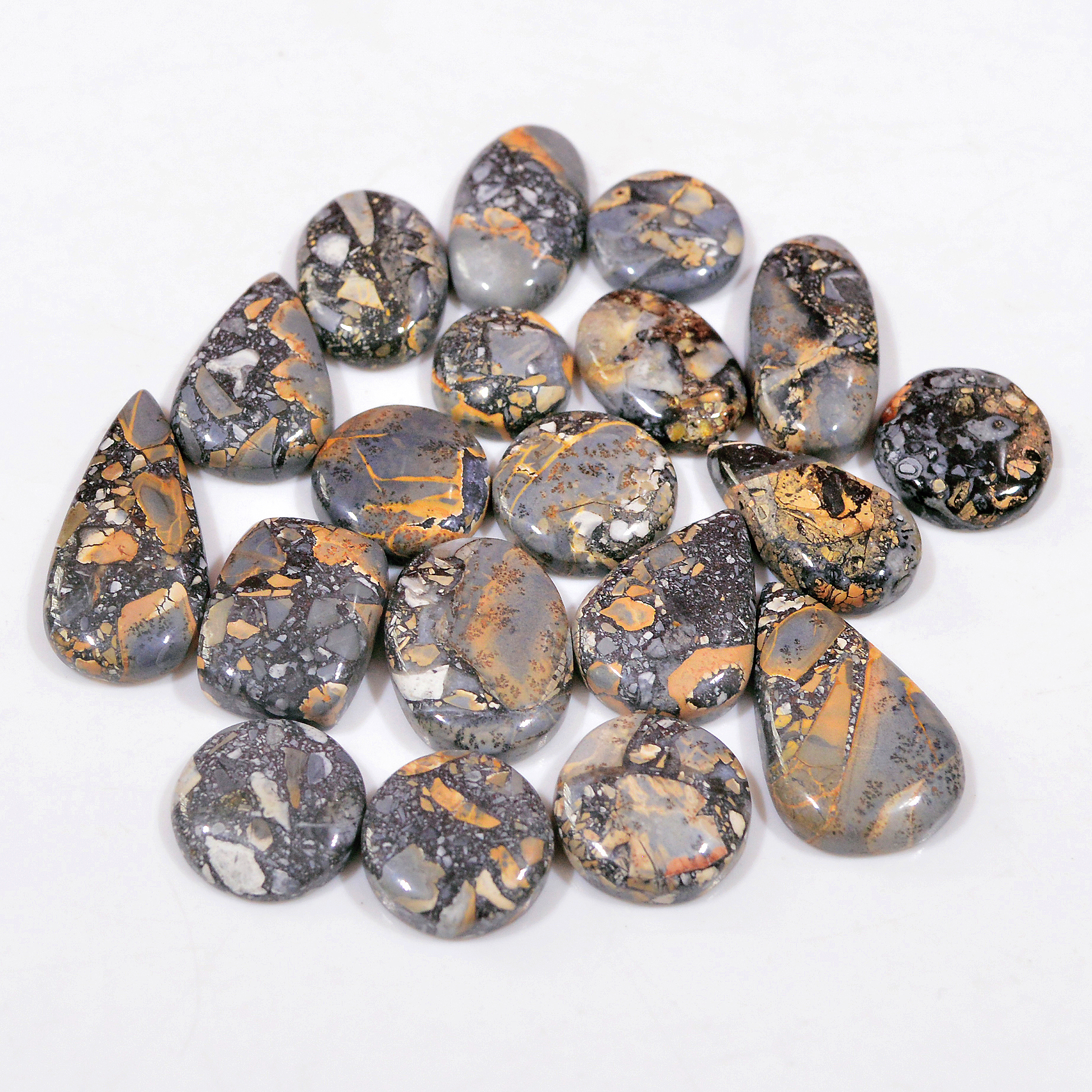 19 Pcs 211 Cts Natural Maligano Jasper Cabochon Handmade Healing and Reiki Gemstone 25x11 10x10mm 18439