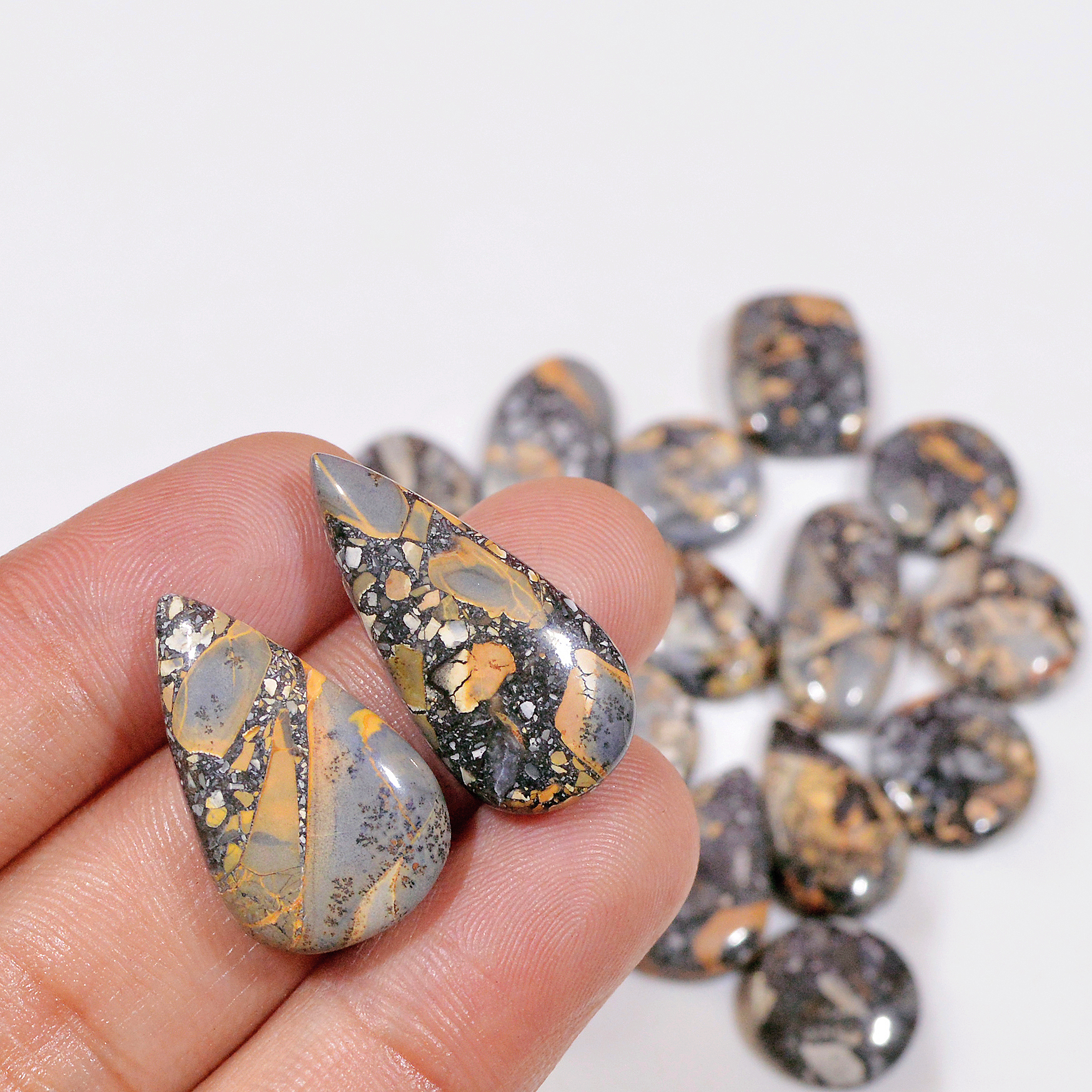 19 Pcs 211 Cts Natural Maligano Jasper Cabochon Handmade Healing and Reiki Gemstone 25x11 10x10mm 18439