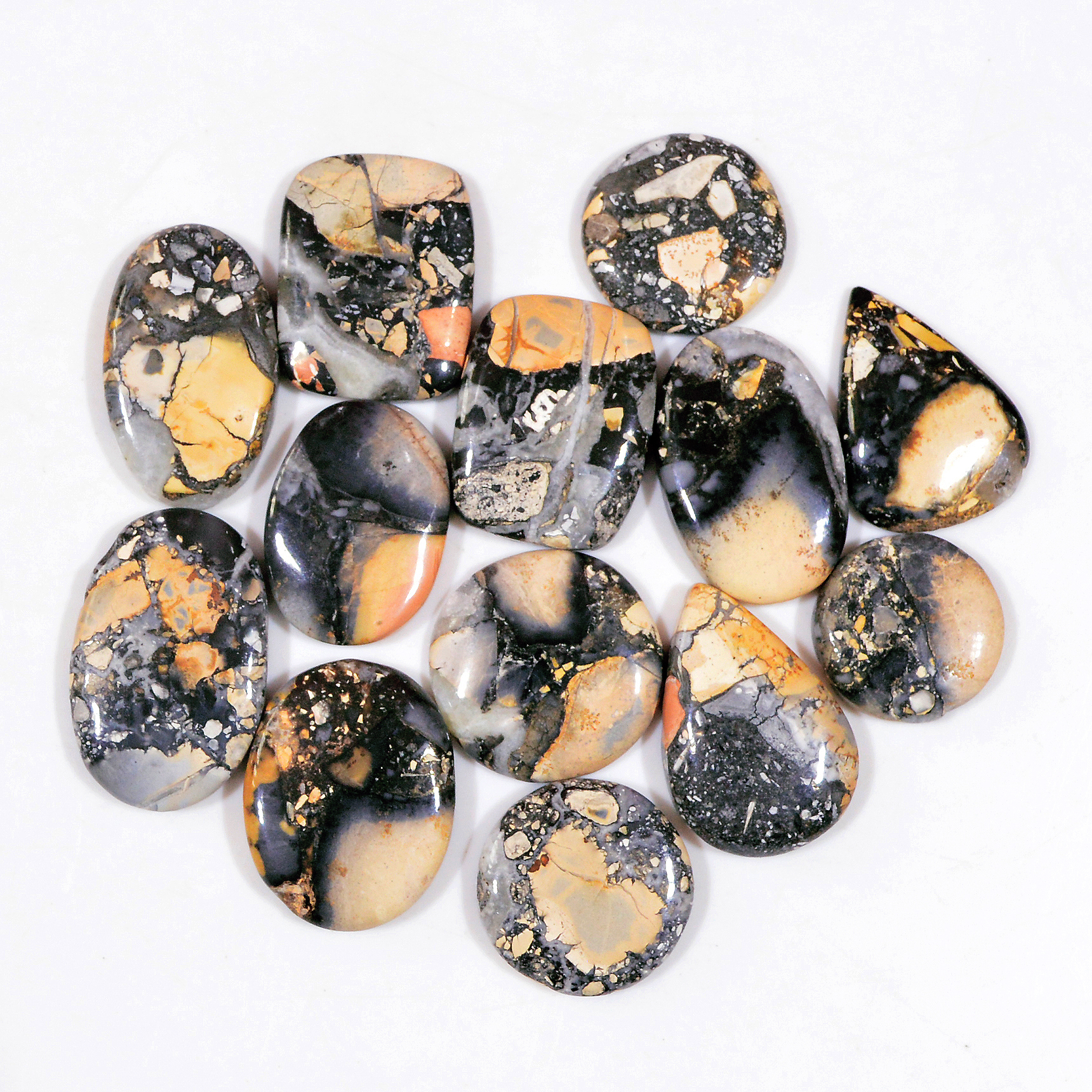 13 Pcs 240 Cts Natural Maligano Jasper Cabochon Handmade Healing and Reiki Gemstone 25x15 15x15mm 18441