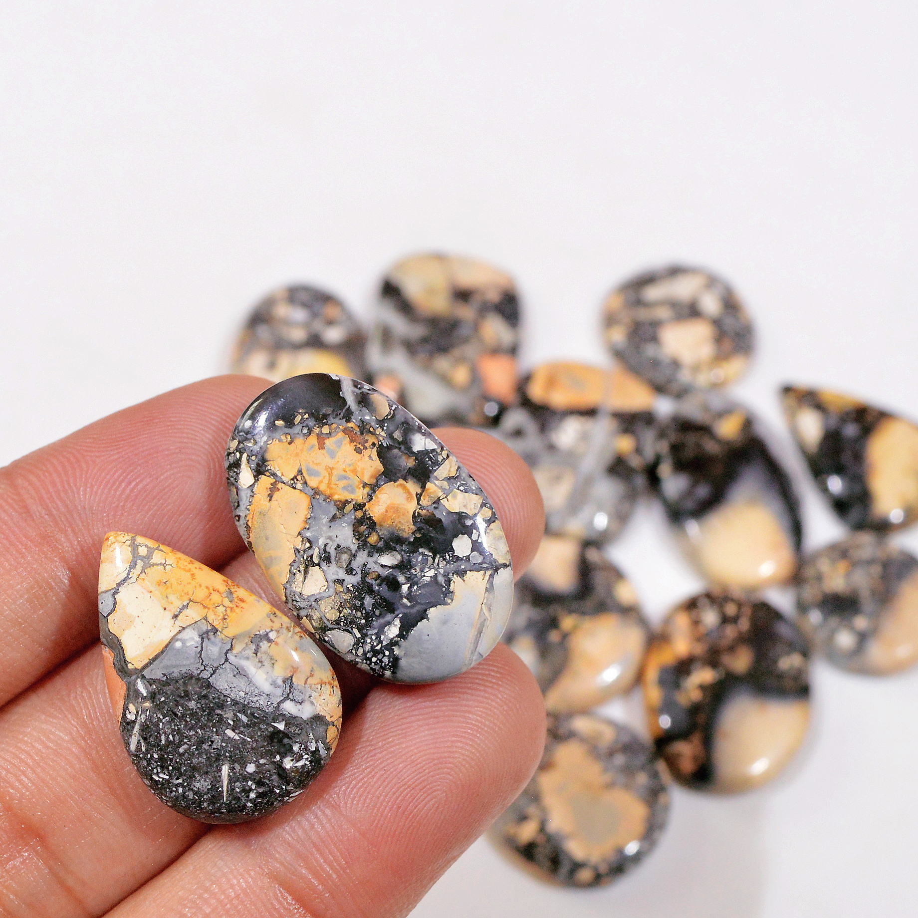 13 Pcs 240 Cts Natural Maligano Jasper Cabochon Handmade Healing and Reiki Gemstone 25x15 15x15mm 18441