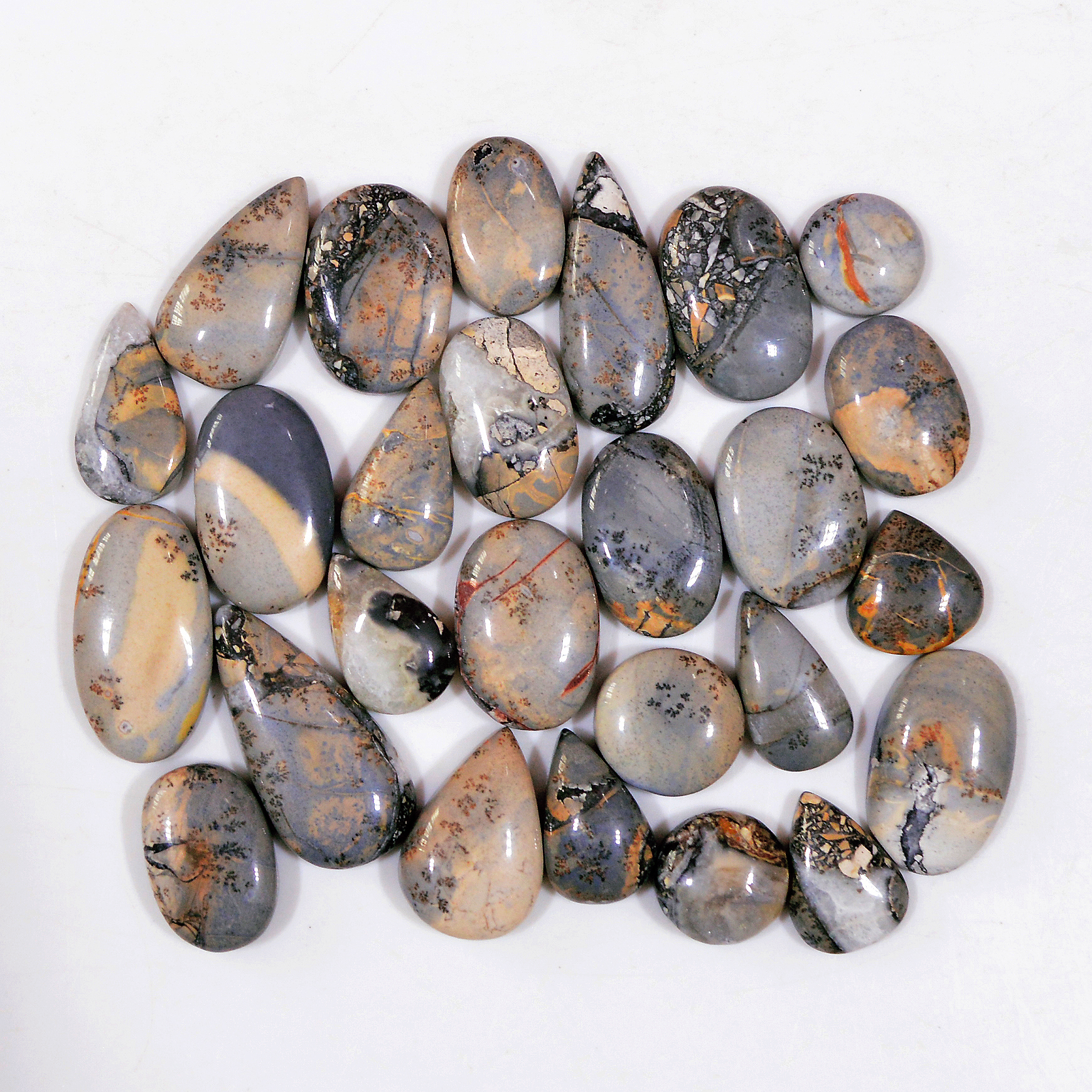 26 Pcs 170 Cts Natural Maligano Jasper Cabochon Handmade Healing and Reiki Gemstone 21x10 9x9mm 18442