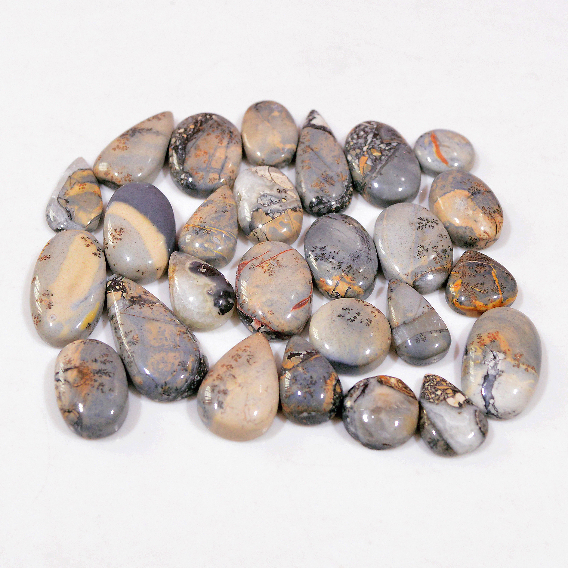 26 Pcs 170 Cts Natural Maligano Jasper Cabochon Handmade Healing and Reiki Gemstone 21x10 9x9mm 18442
