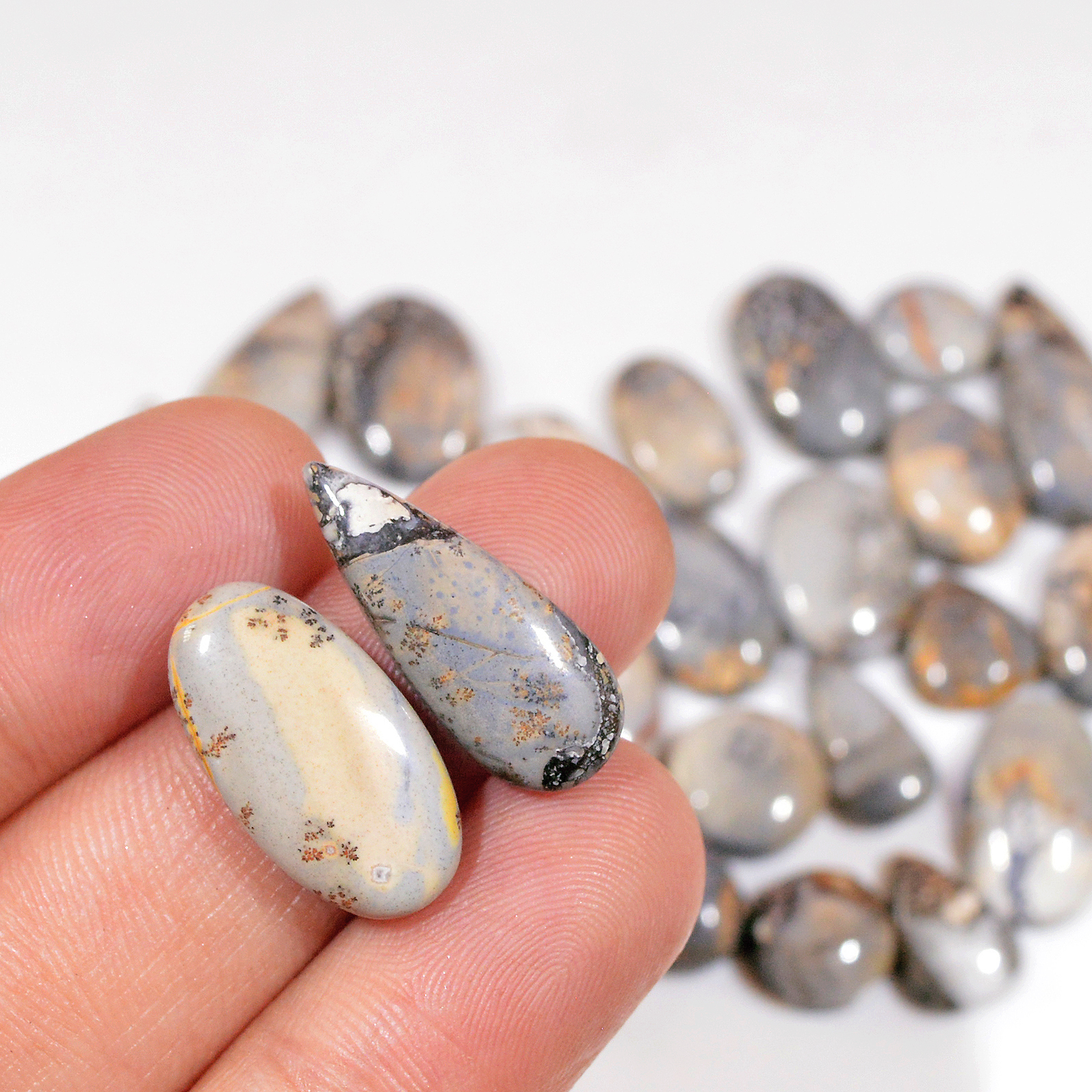 26 Pcs 170 Cts Natural Maligano Jasper Cabochon Handmade Healing and Reiki Gemstone 21x10 9x9mm 18442
