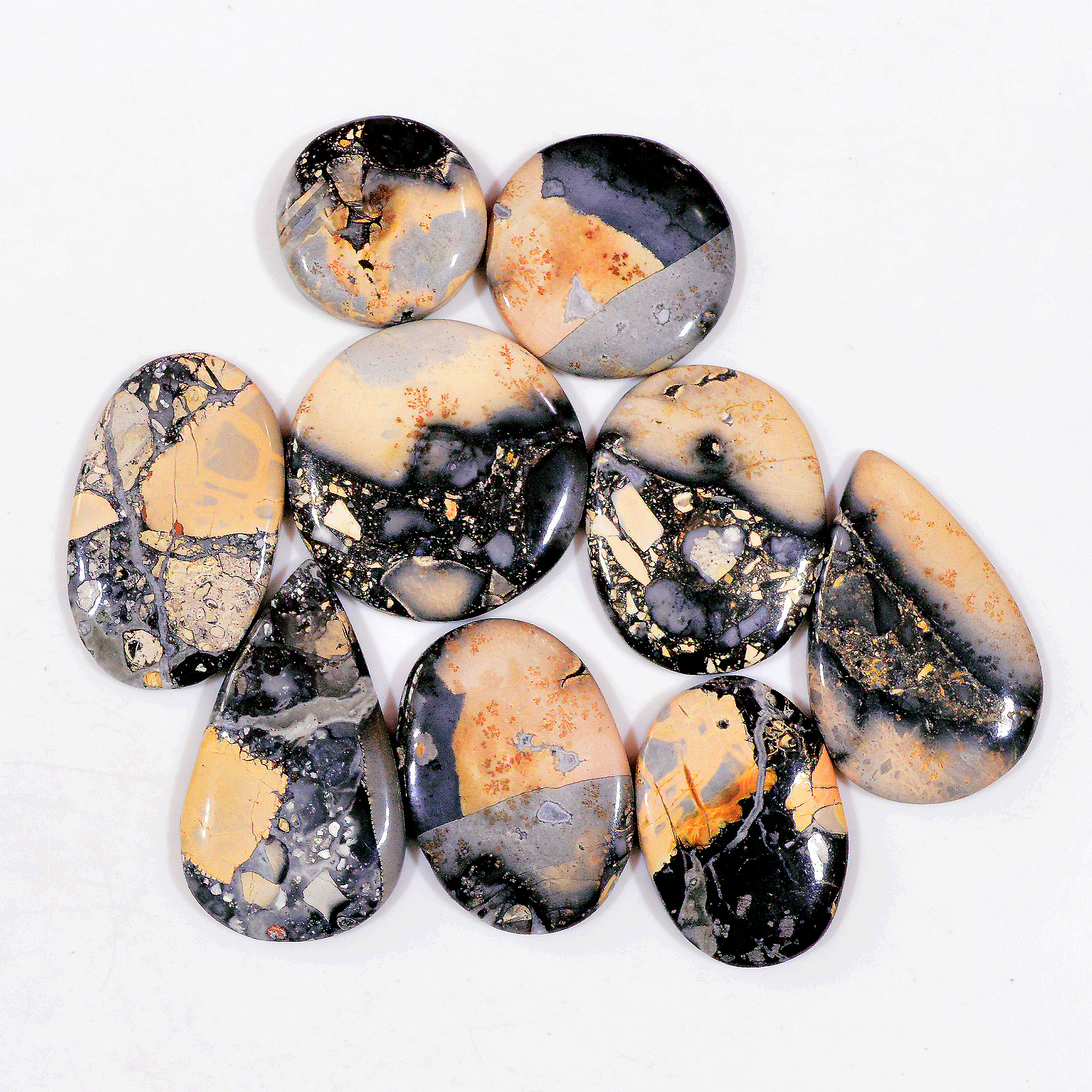 9 Pcs 287 Cts Natural Maligano Jasper Cabochon Handmade Silver Jewelry Supplies 35x20 20x20mm 18443