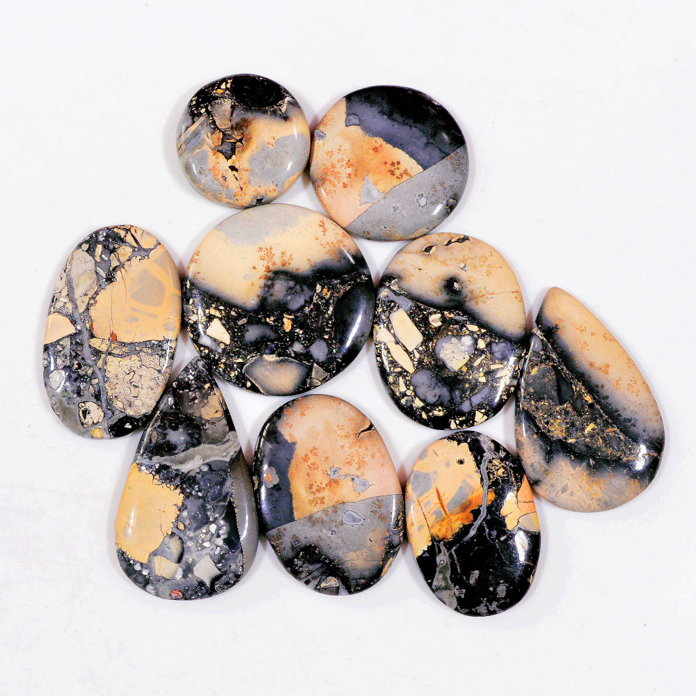 Image of 9 Pcs 287 Cts Natural Maligano Jasper Cabochon Handmade Silver Jewelry Supplies 35x20 20x20mm #18443