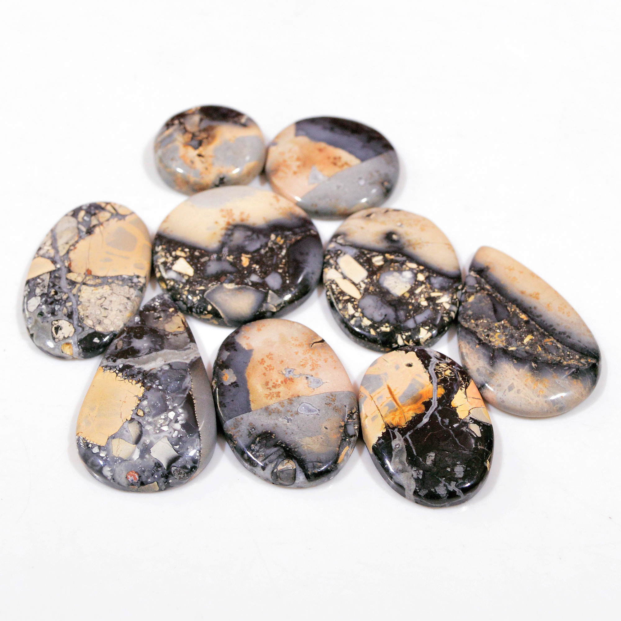 9 Pcs 287 Cts Natural Maligano Jasper Cabochon Handmade Silver Jewelry Supplies 35x20 20x20mm 18443