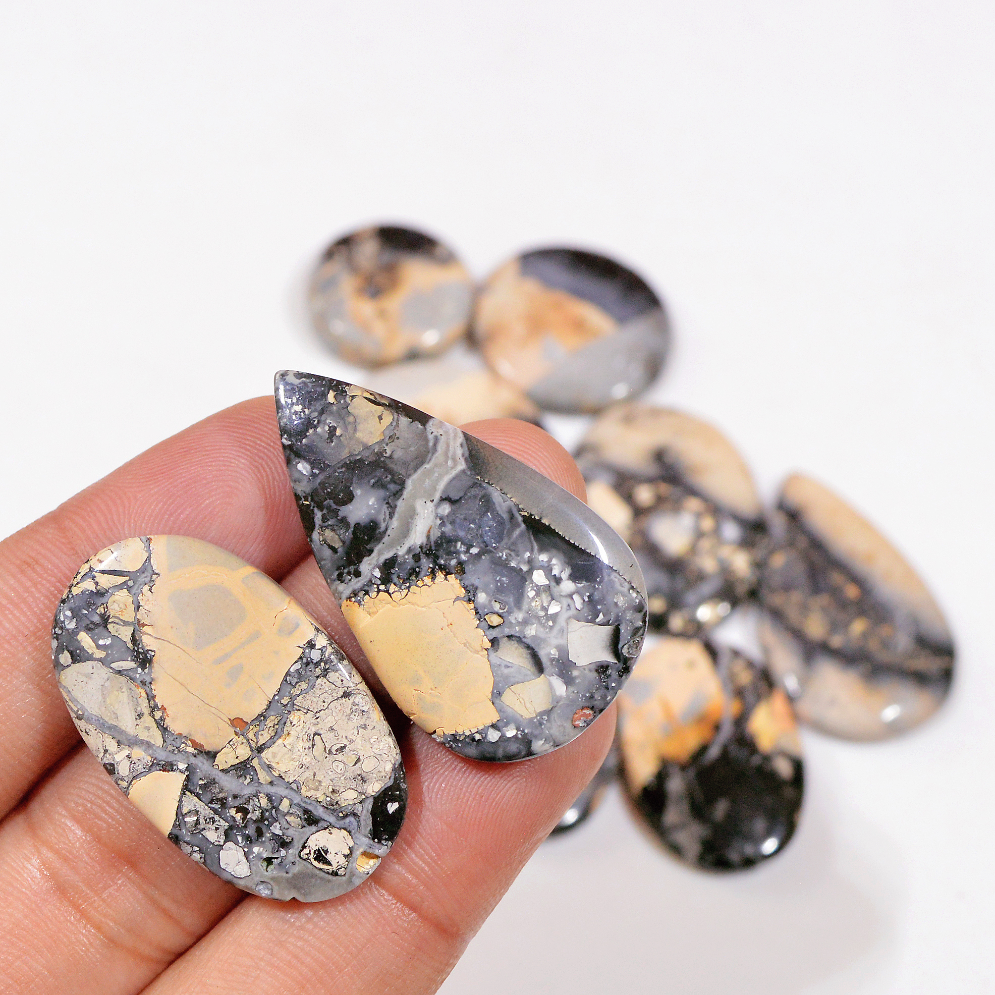 9 Pcs 287 Cts Natural Maligano Jasper Cabochon Handmade Silver Jewelry Supplies 35x20 20x20mm 18443