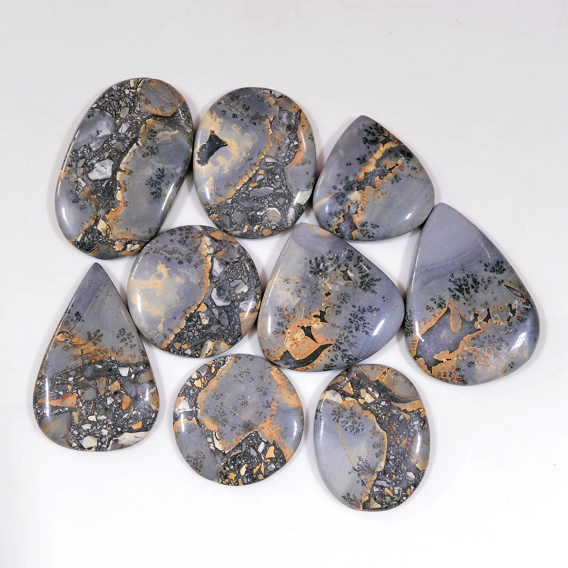 9 Pcs 269 Cts Natural Maligano Jasper Cabochon Handmade Silver Jewelry Supplies 32x23 22x22mm 18444