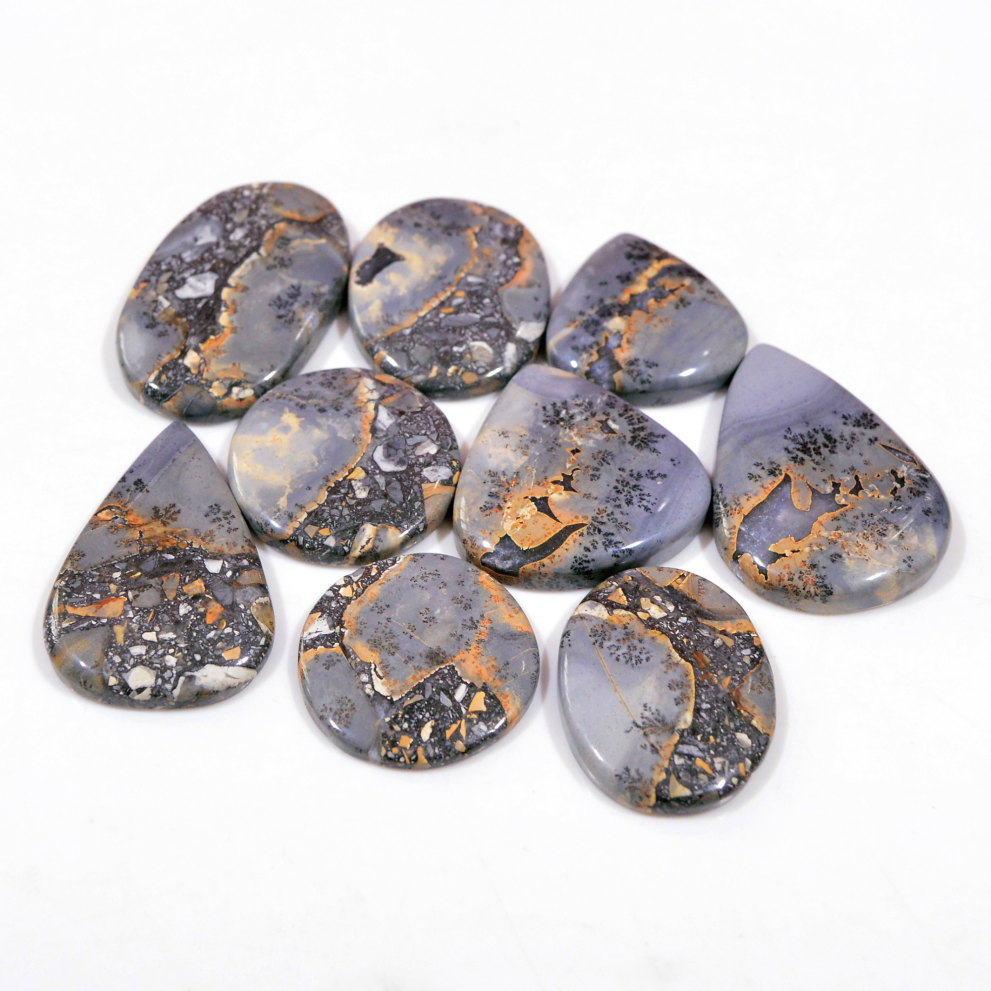 9 Pcs 269 Cts Natural Maligano Jasper Cabochon Handmade Silver Jewelry Supplies 32x23 22x22mm 18444