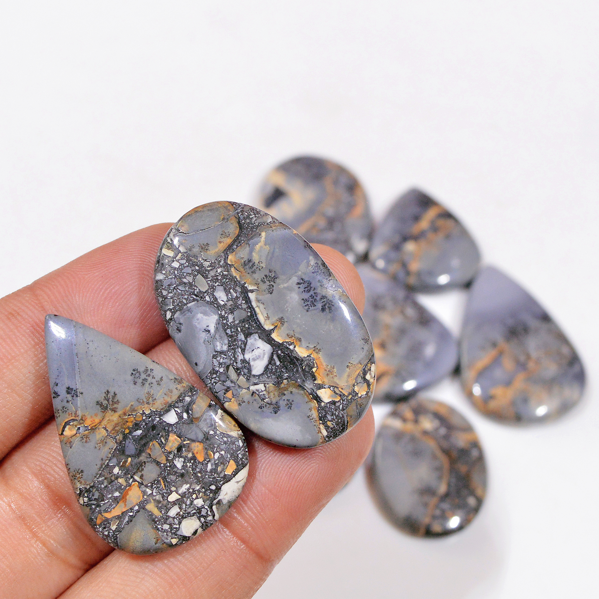 9 Pcs 269 Cts Natural Maligano Jasper Cabochon Handmade Silver Jewelry Supplies 32x23 22x22mm 18444