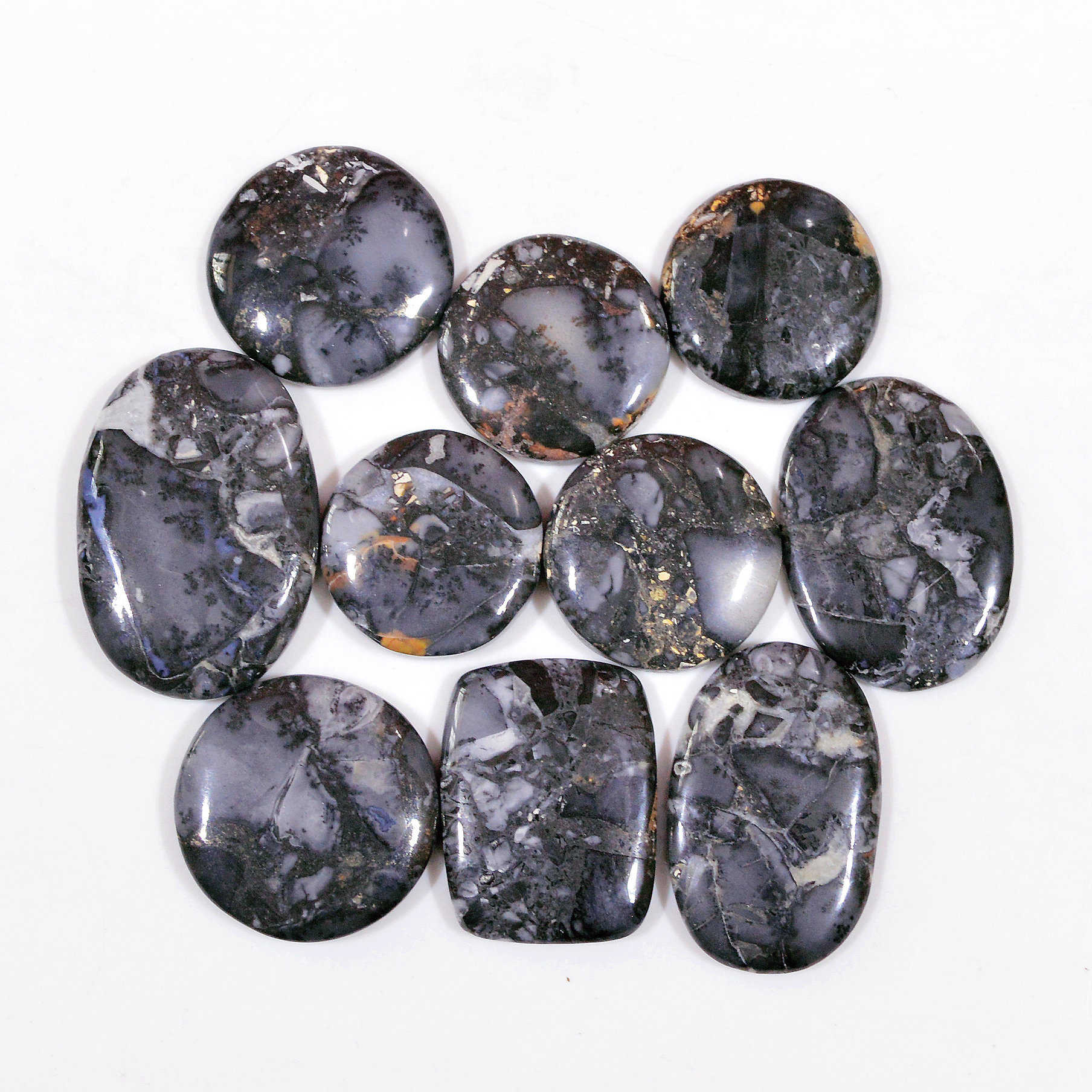 10 Pcs 262 Cts Natural Maligano Jasper Cabochon Handmade Silver Jewelry Supplies 30x20 19x19mm 18445