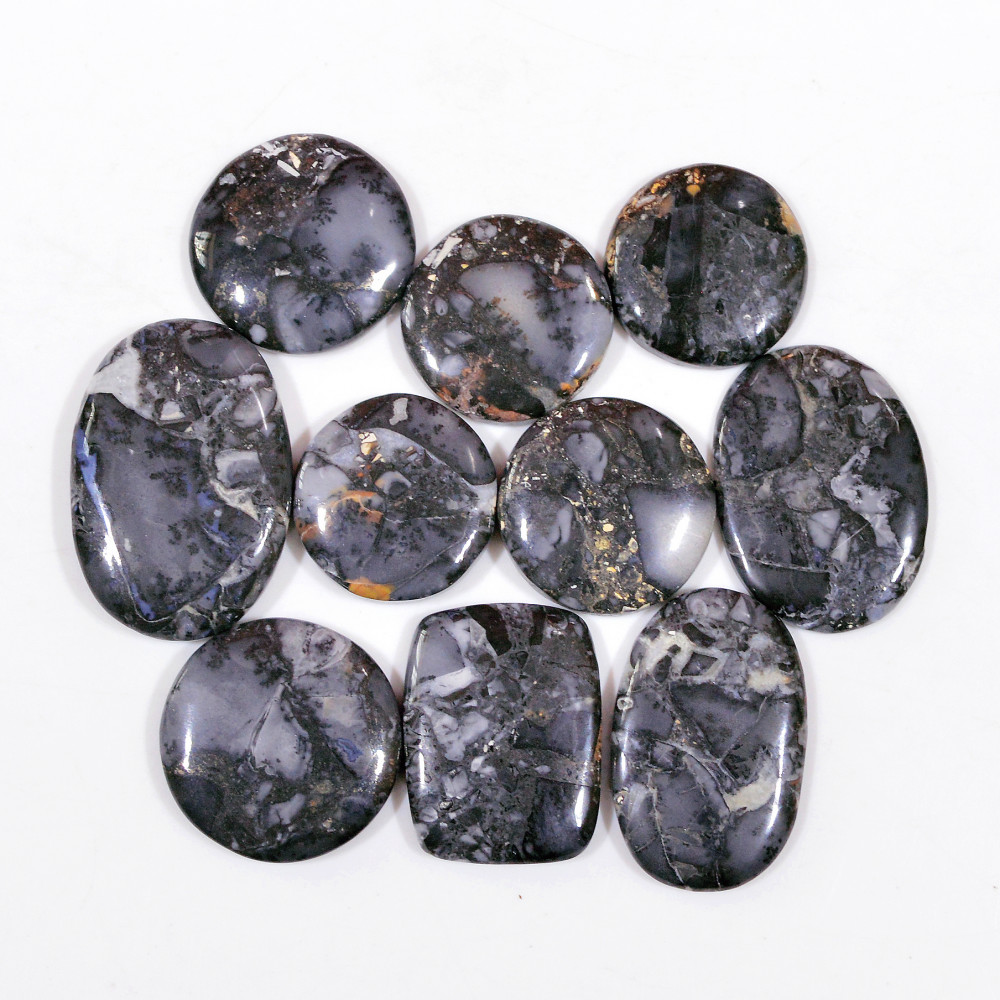 Image of 10 Pcs 262 Cts Natural Maligano Jasper Cabochon Handmade Silver Jewelry Supplies 30x20 19x19mm #18445